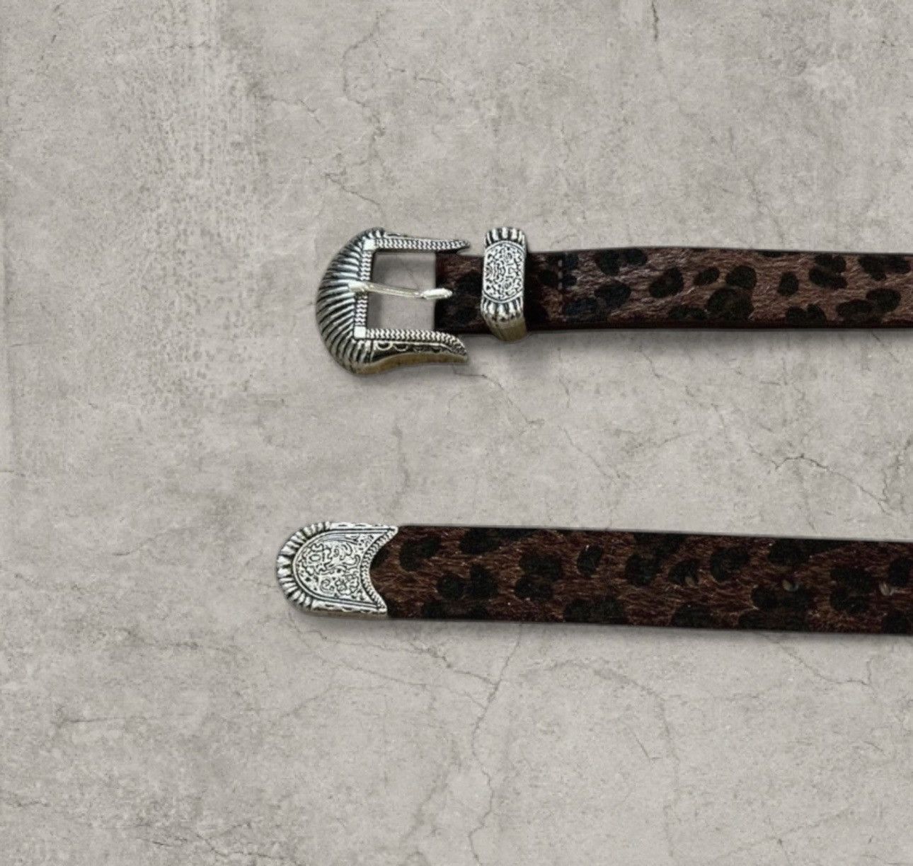 Japanese Brand Vintage style Western belt, leopard print, silver. One size Size ONE SIZE - 3 Thumbnail