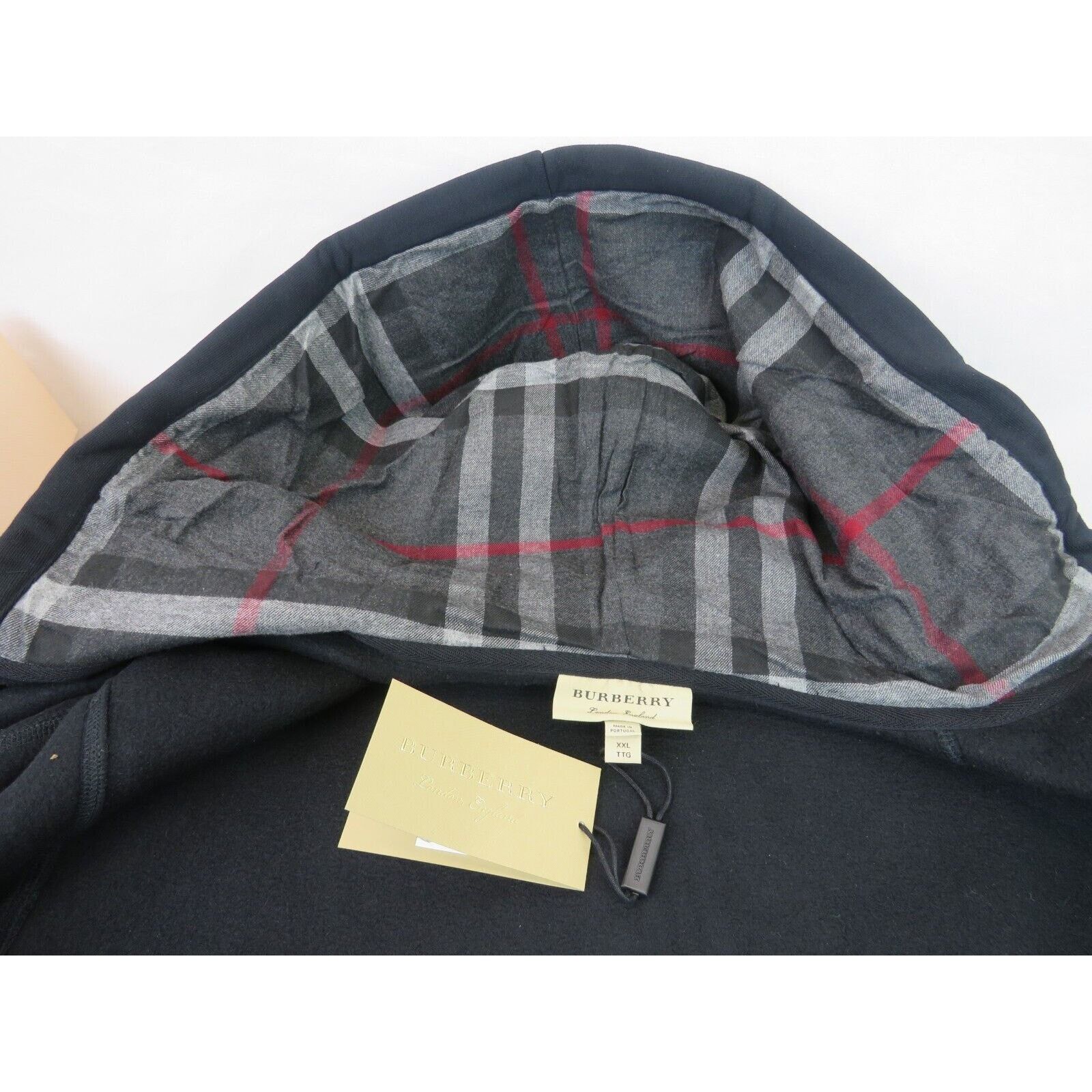Burberry BURBERRY CLAREDON BLACK COTTON CHECK LOGO ZIP HOODIE XXL Size US XXL / EU 58 / 5 - 7 Thumbnail
