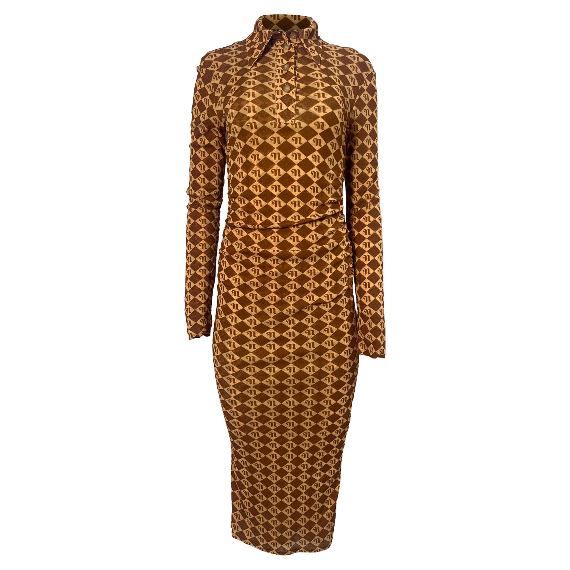 Nanushka Nanushka Monogram Print Midi Dress in Brown Recycled Polyest Size S / US 4 / IT 40 - 1 Thumbnail