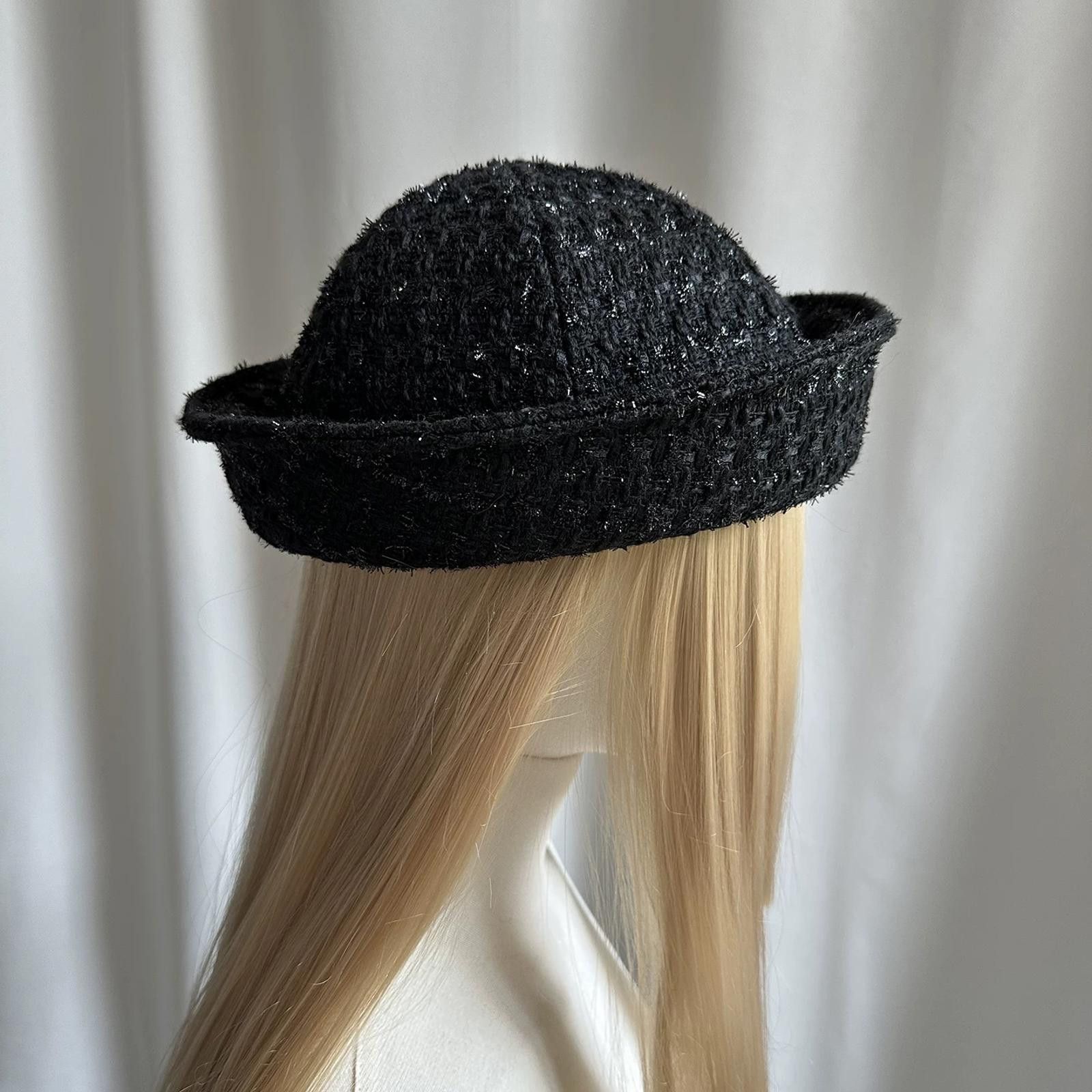 Japanese Brand Chic Black Sparkle Tweed Beret Sailor Hat Y2K French Girl Size ONE SIZE - 2 Thumbnail