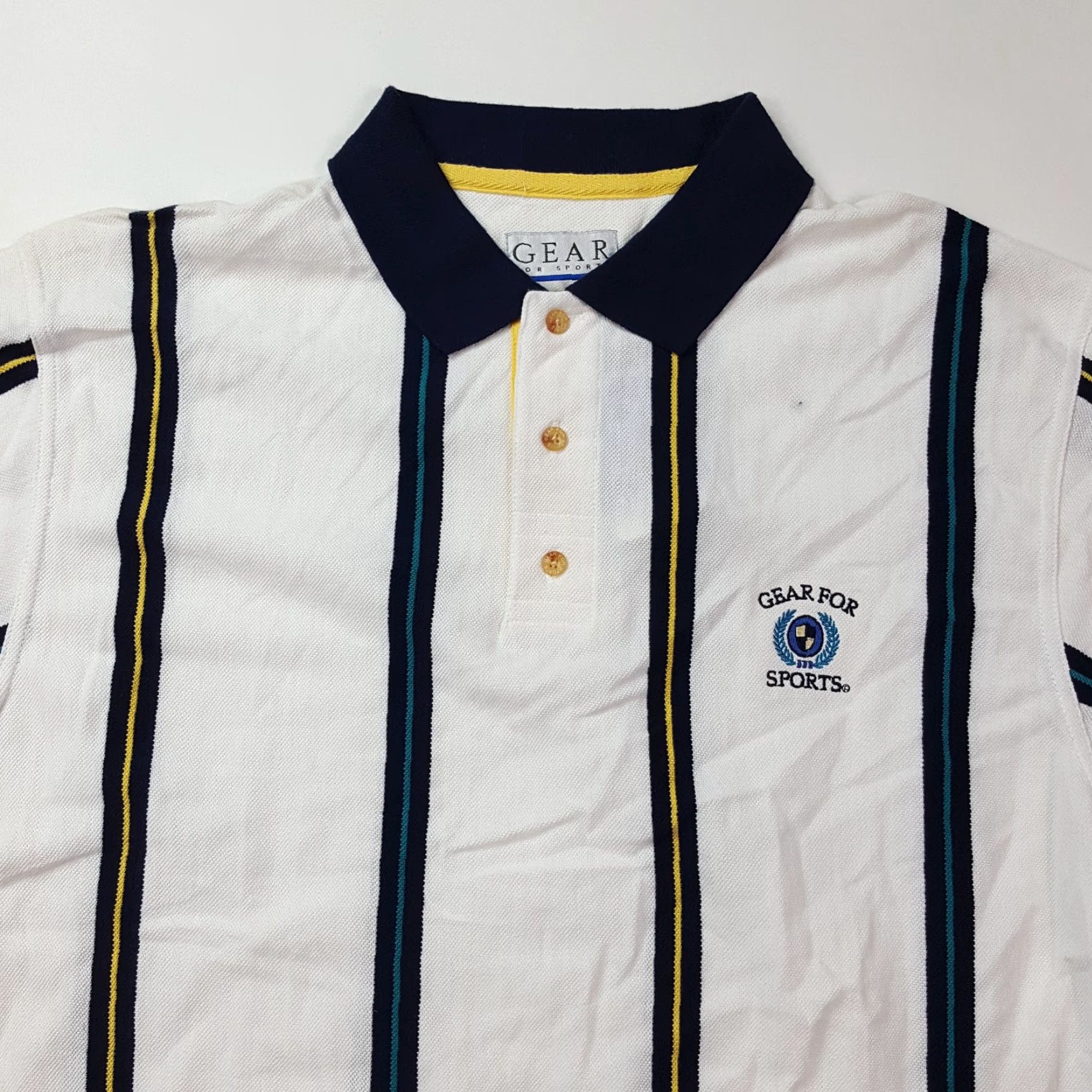 Vintage VINTAGE Gear For Sports Polo Shirt Mens L White Striped Collared Button 90s Casual Golf Outdoor Retro Polo Shirt Mens Size US L / EU 52-54 / 3 - 2 Thumbnail