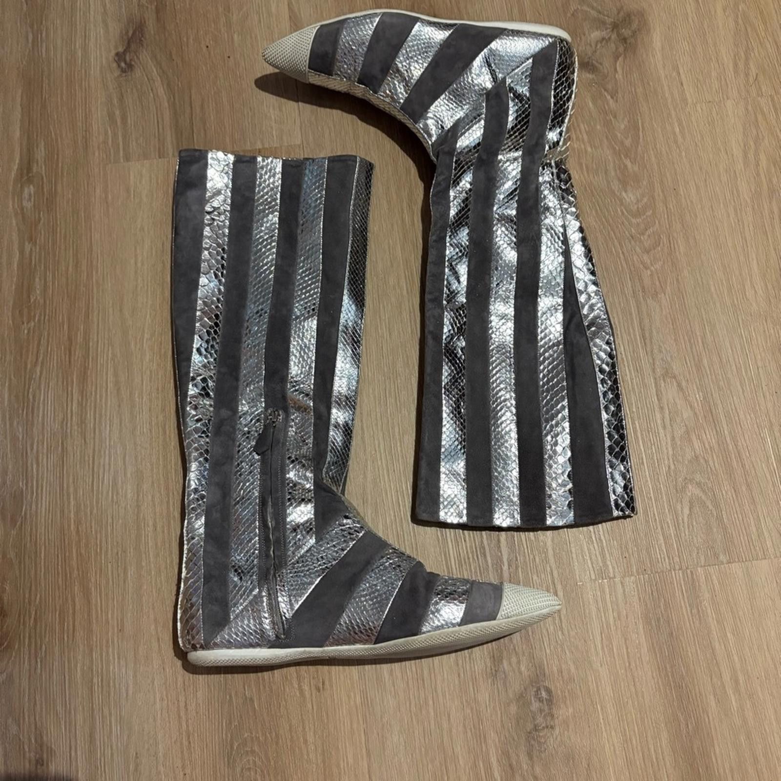Prada Prada Stripe Metallic Snakeskin & Suede Tall Boots US 7.5–8 Size US 7.5 / IT 37.5 - 2 Thumbnail
