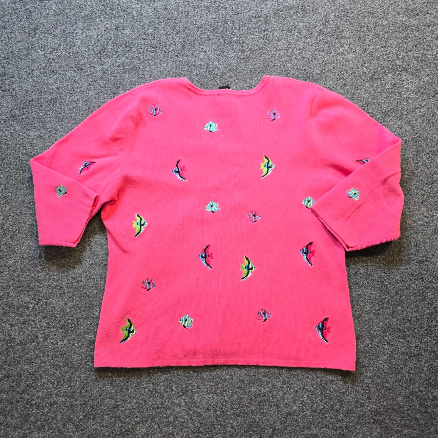 Vintage Alexandra Bartlett Top Womens 3X Pink Fish Embroidered Knit Beach Casual Shirt Blouse Womens Size XXL / US 16-18 / IT 52-54 - 7 Thumbnail