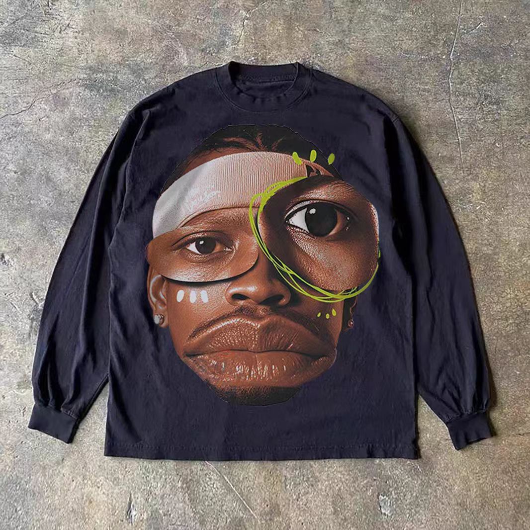 Vintage Black Washed Vintage Long-Sleeve T-Shirt with Face Graphic Size US M / EU 48-50 / 2 - 1 Thumbnail