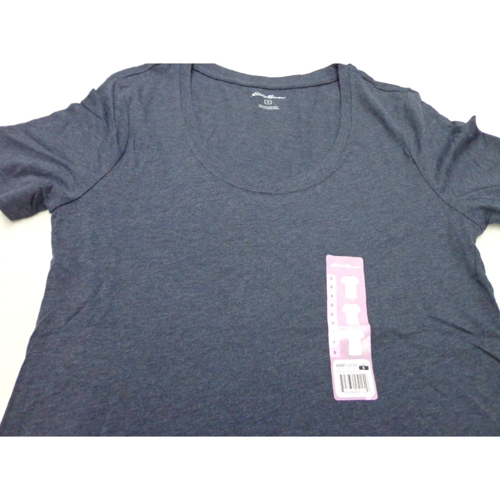 Eddie Bauer VINTAGE Eddie Bauer Womens Scoop Neck T-Shirt Regular Small Heather Midnight Navy Blue Cotton Blend Solid Short Sleeve Size S / US 4 / IT 40 - 2 Thumbnail