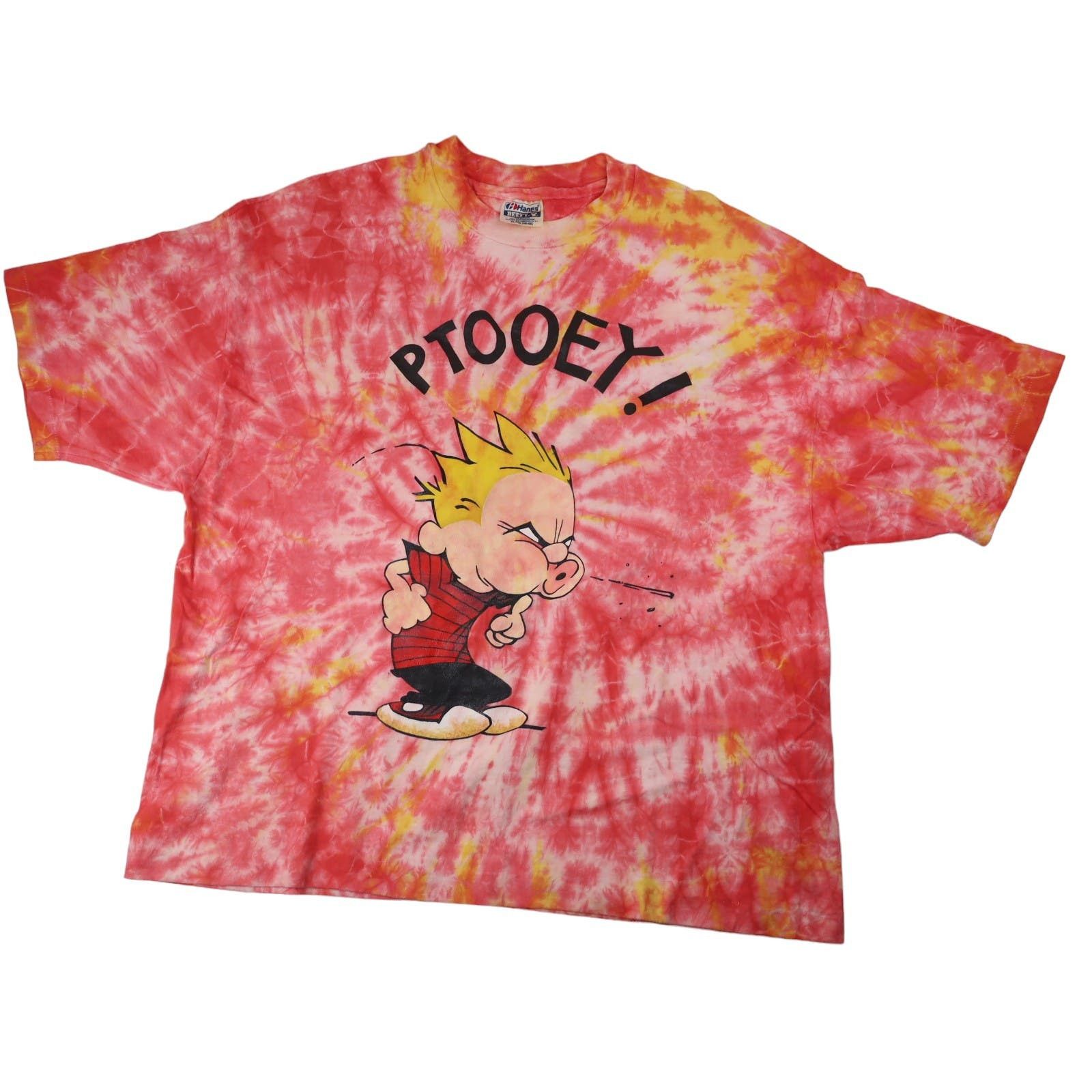 Image of Vintage Calvin And Hobbes Graphic Tie Dyed Graphic T Shirt, Men's (Size XL)