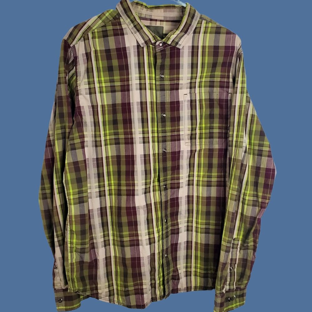 Prana PrAna Shirt Mens Large Brown Green Plaid Long Sleeve Black Pearl Snap Western Shirt Size US L / EU 52-54 / 3 - 1 Thumbnail