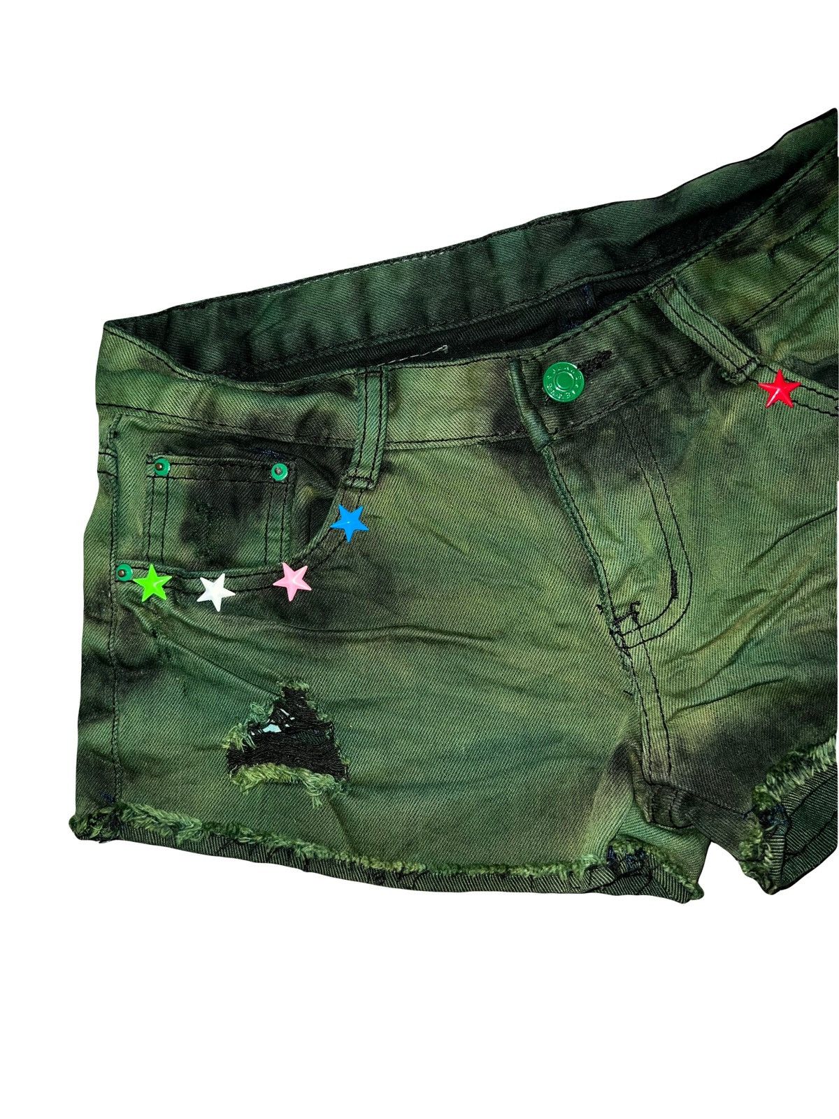 Japanese Brand Y2k Green multi star low rise short 💫 🌟 🔋 Size 27" / US 4 / IT 40 - 4 Thumbnail