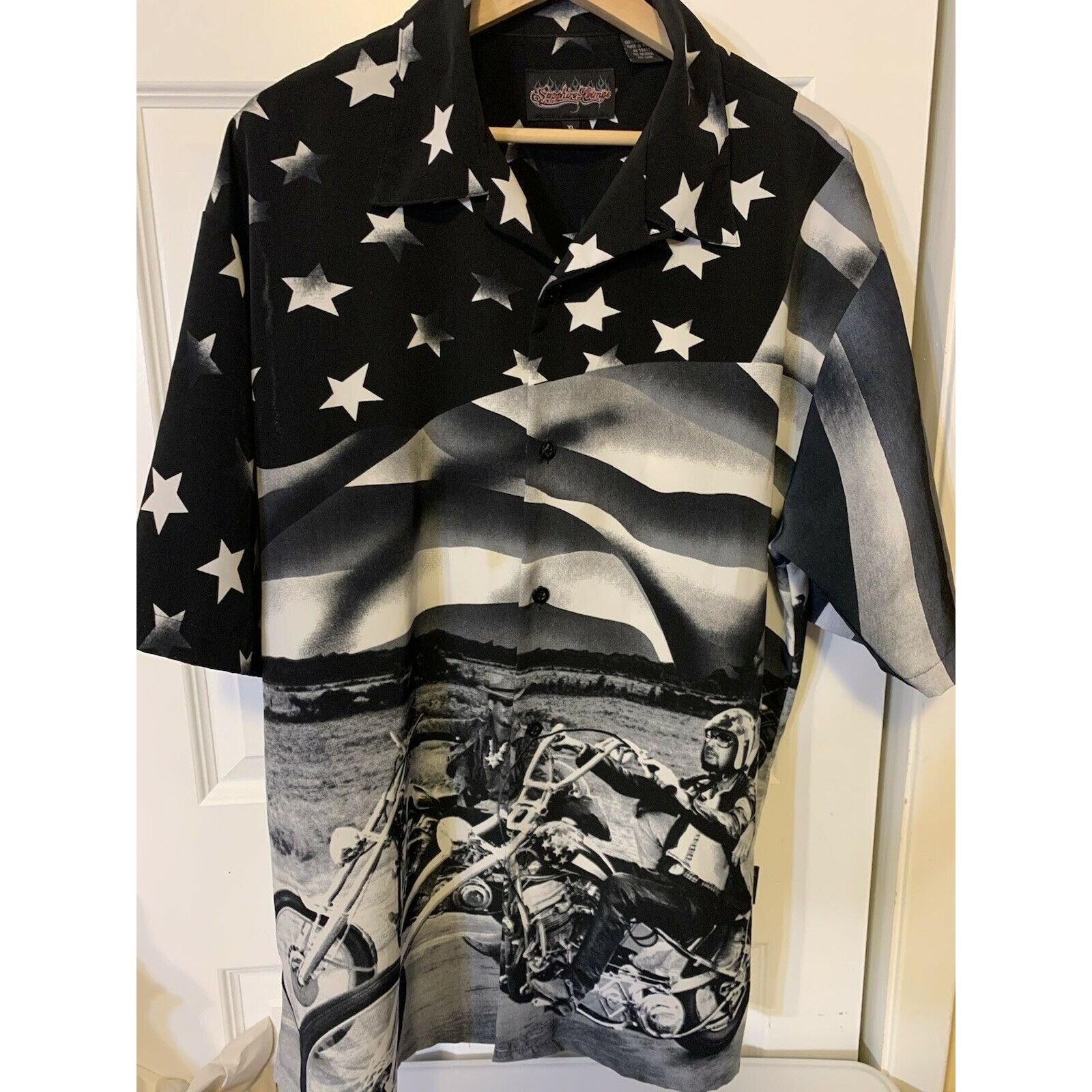 Other Saphire Lounge Men’s Sz XL Button Shirt Biker Flag Stars Rid Size US XL / EU 56 / 4 - 4 Thumbnail