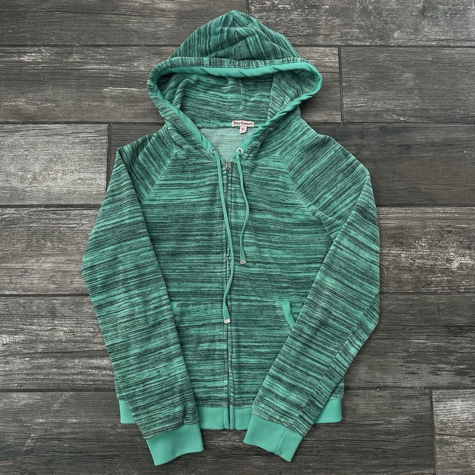 Juicy Couture Y2K JUICY COUTURE TEAL STRIPED ZIP UP CROWN HOODIE SWEATSHIR Size XS / US 0-2 / IT 36-38 - 2 Thumbnail