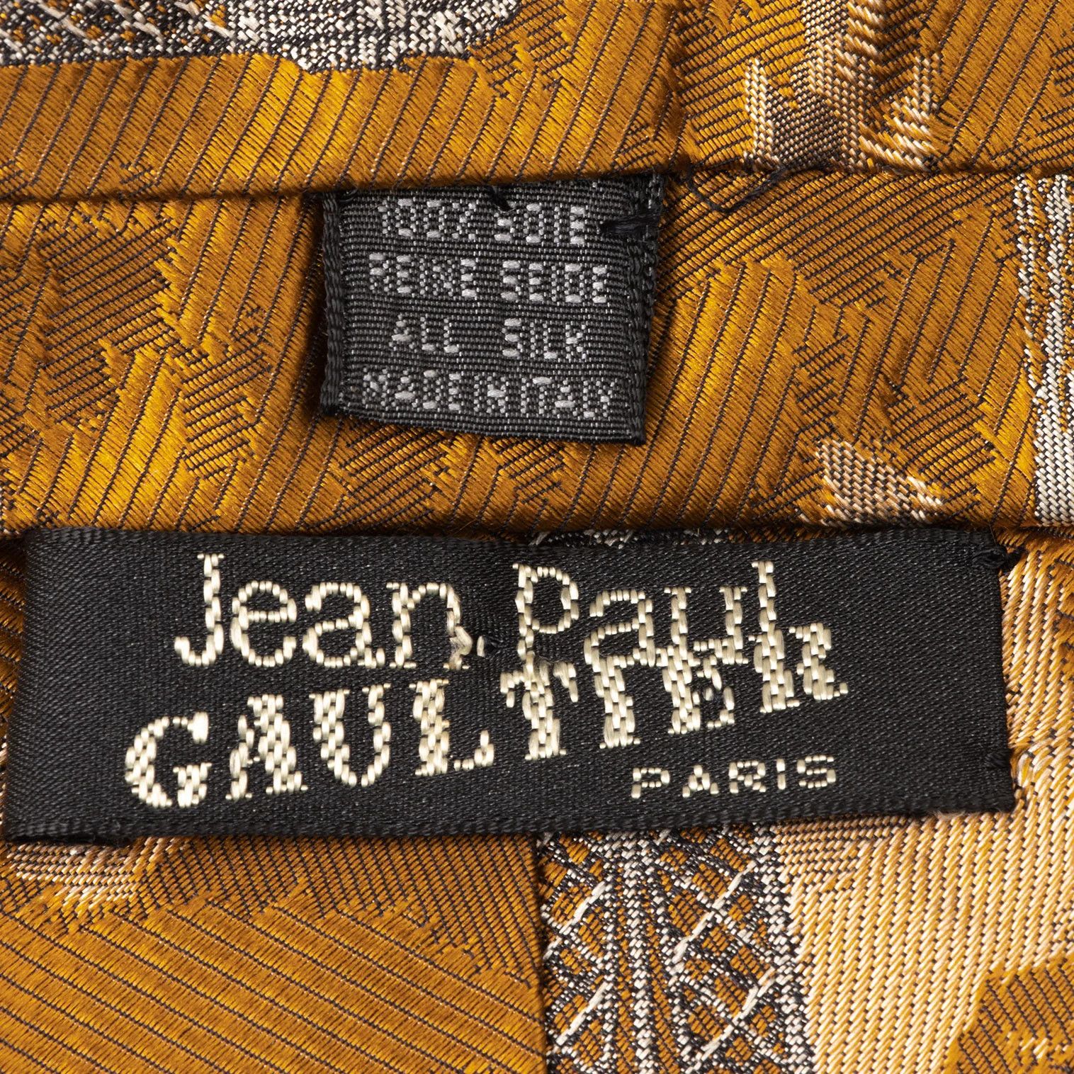 Jean Paul Gaultier Eiffel Tower Jacquard Square Silk Tie in Yellow-Grey Size ONE SIZE - 9 Thumbnail