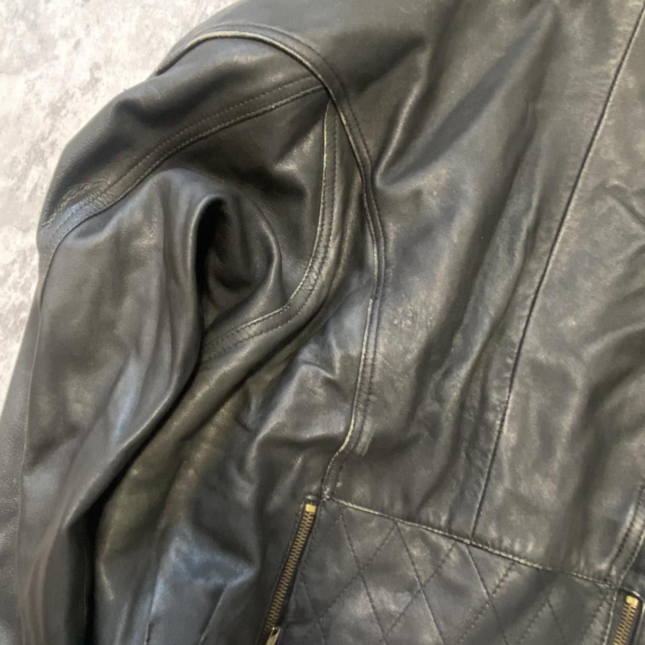 Other Black leather jacket with a hint of yellow, featuring Size 36R - 6 Thumbnail