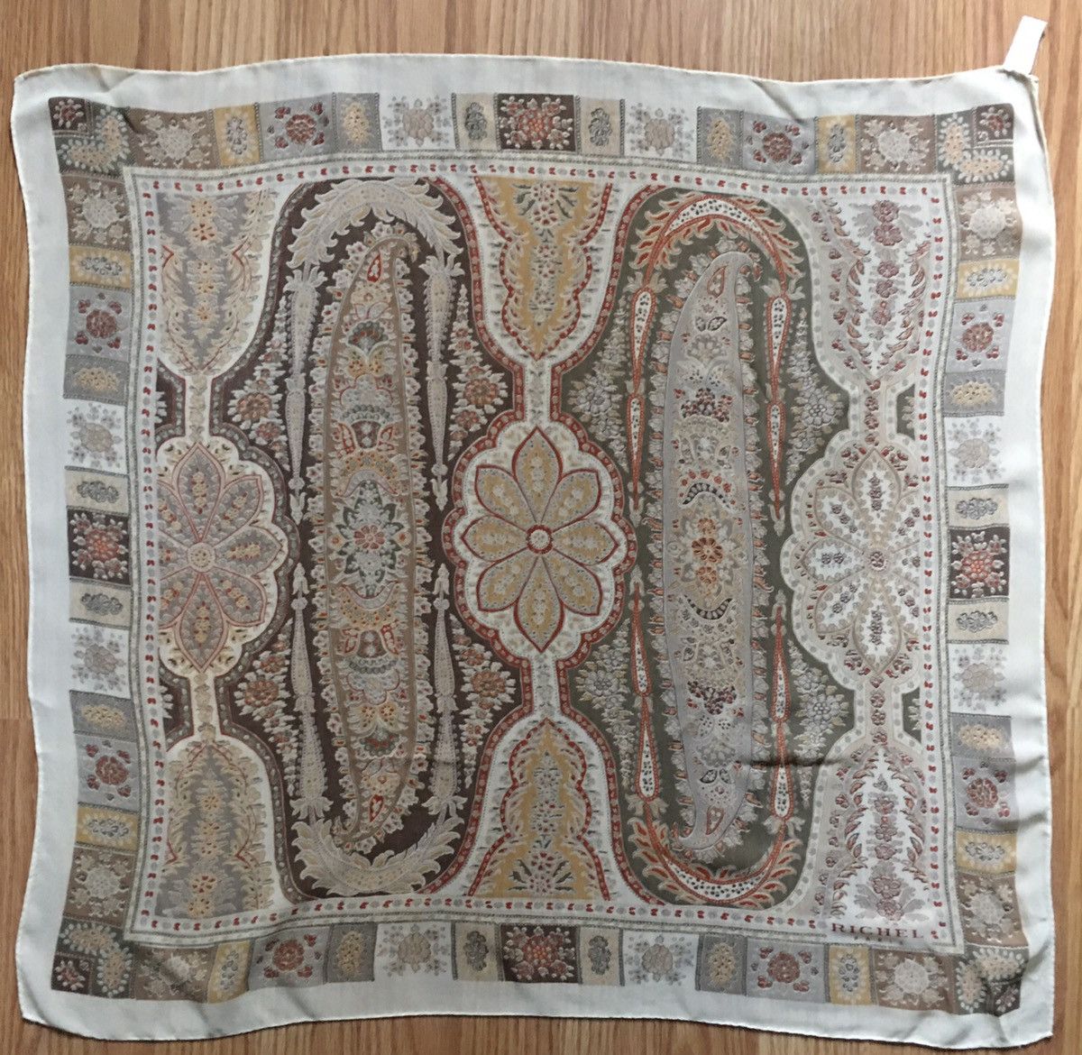 Foulard Vintage RICHEL Paris 100% Soie 80x80 Cm - Bleu, état Très Bon