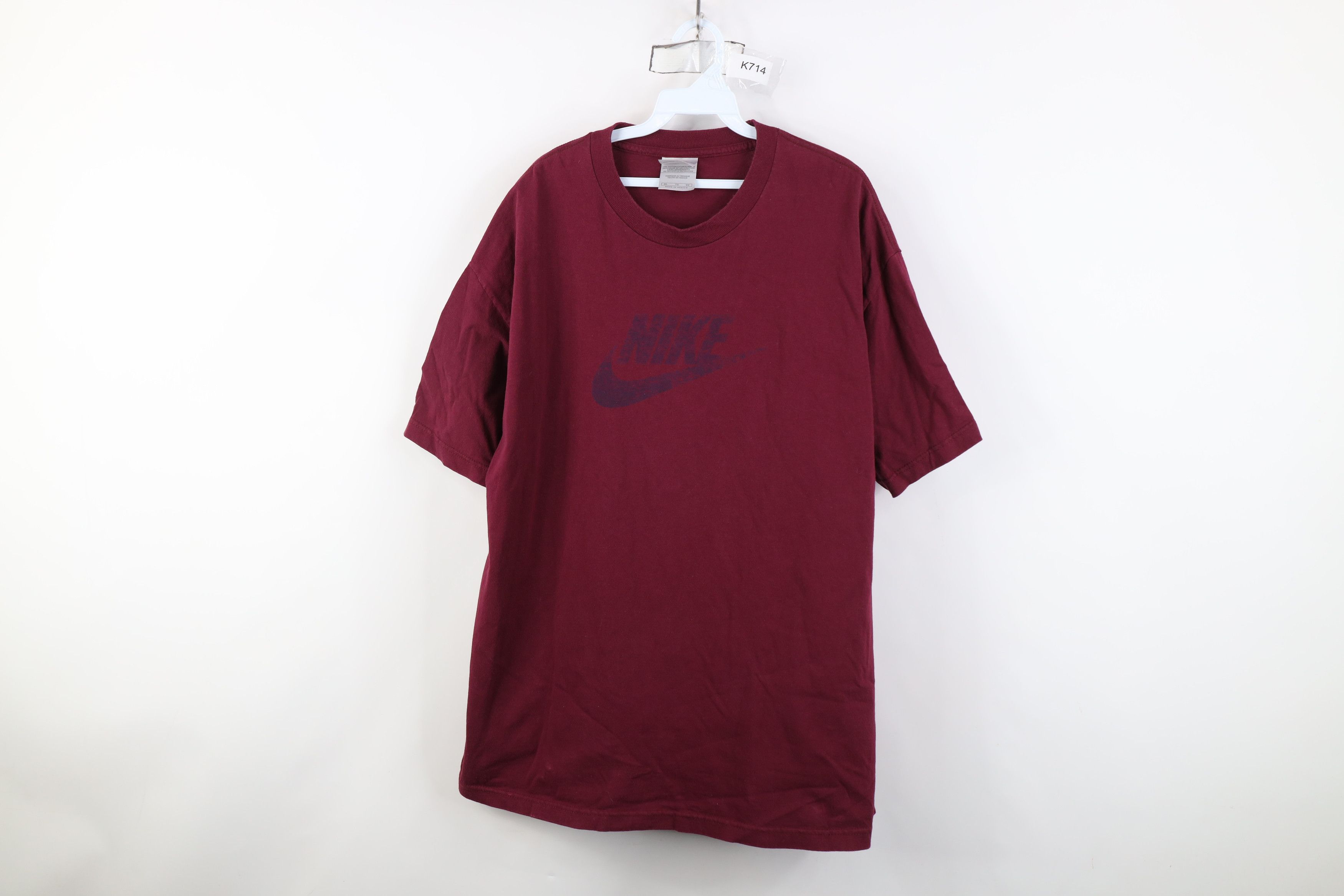 Nike Vintage Y2K Nike Scott Big Center Swoosh T-Shirt Burgundy Size US XL / EU 56 / 4 - 1 Thumbnail