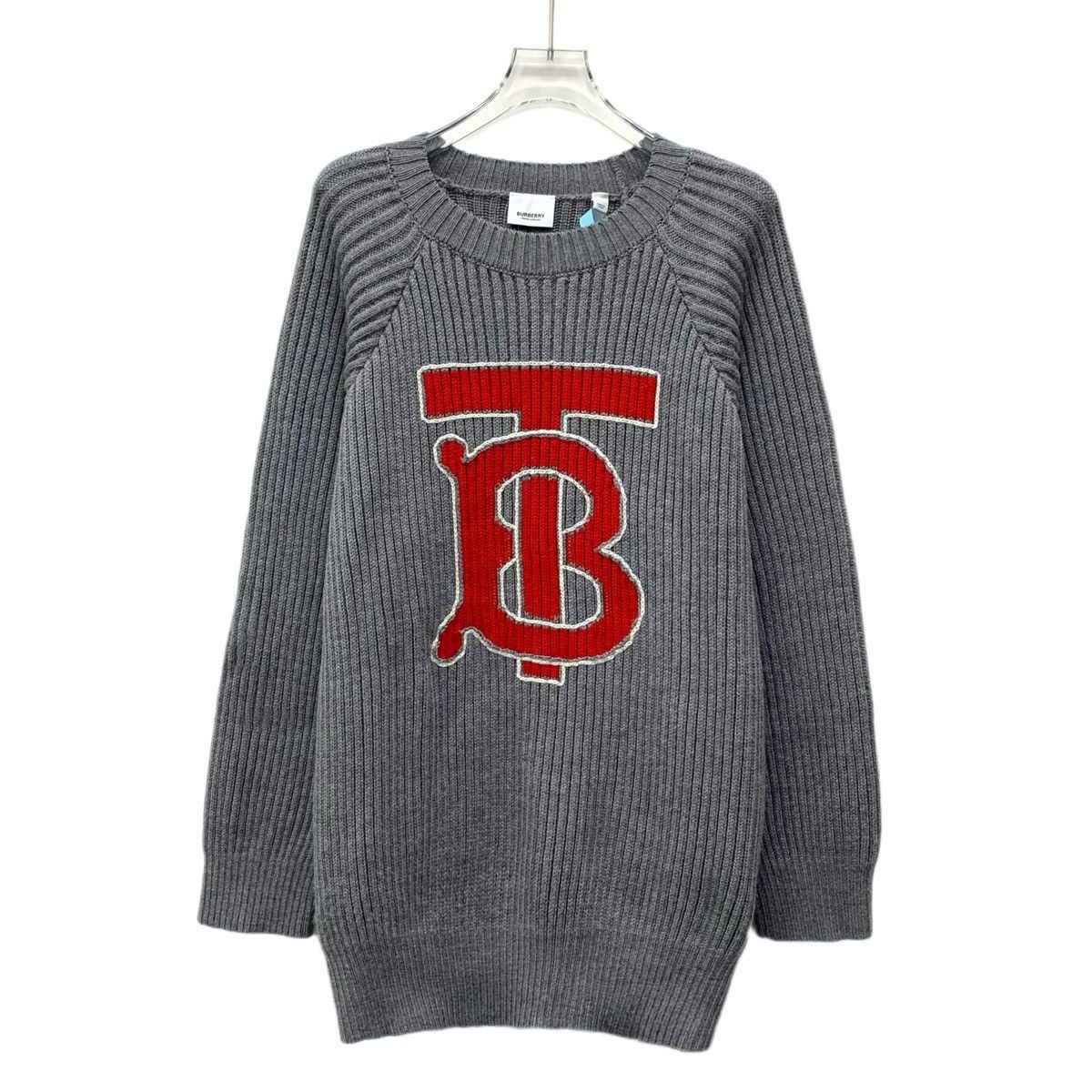 Burberry Gray TB Monogrammed Appliquéd Sheep Wool Sweater