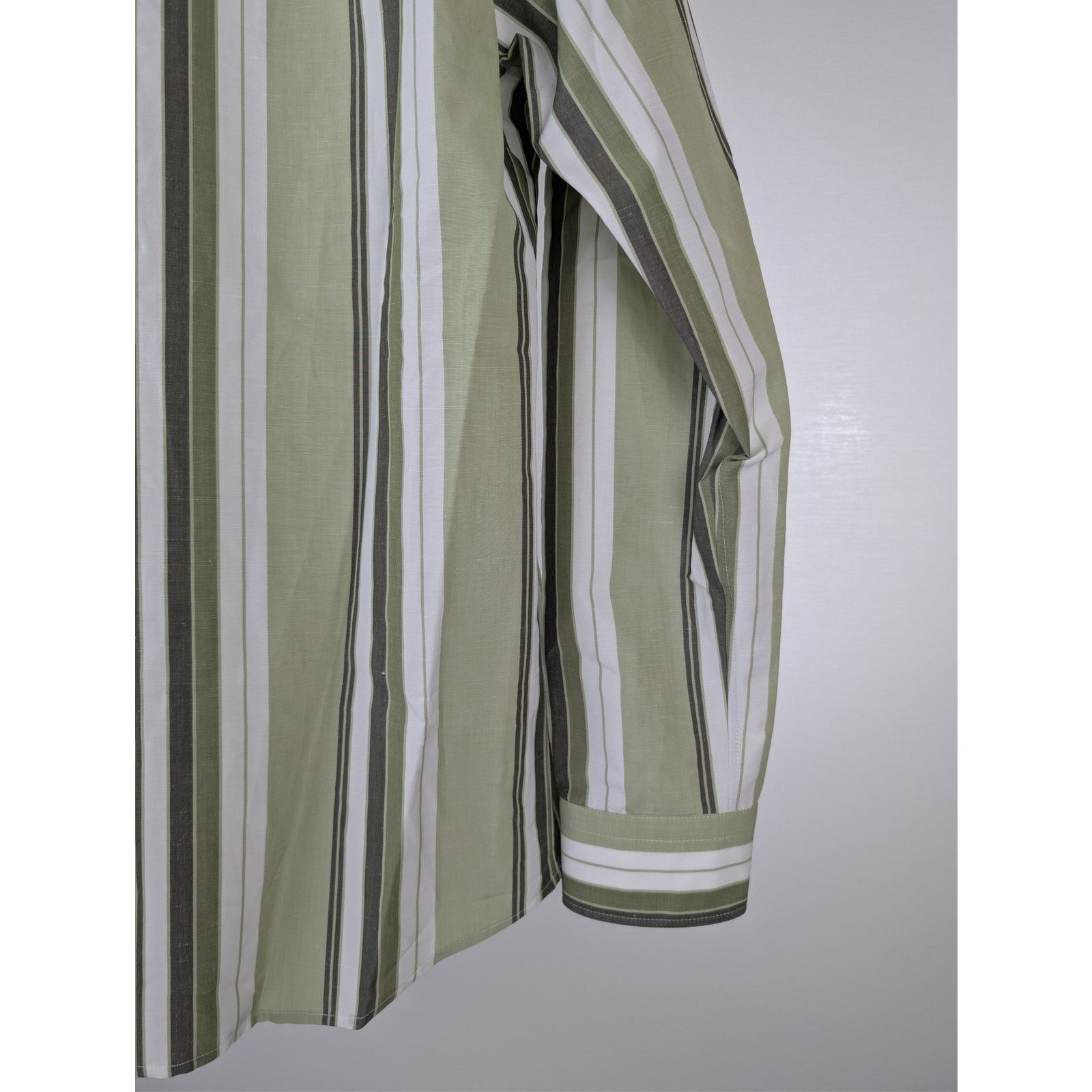 Bottega Veneta o1rshd1 Chunky Cotton Stripe Shirt Green/Olive Multi-Stripe Size US M / EU 48-50 / 2 - 14 Thumbnail