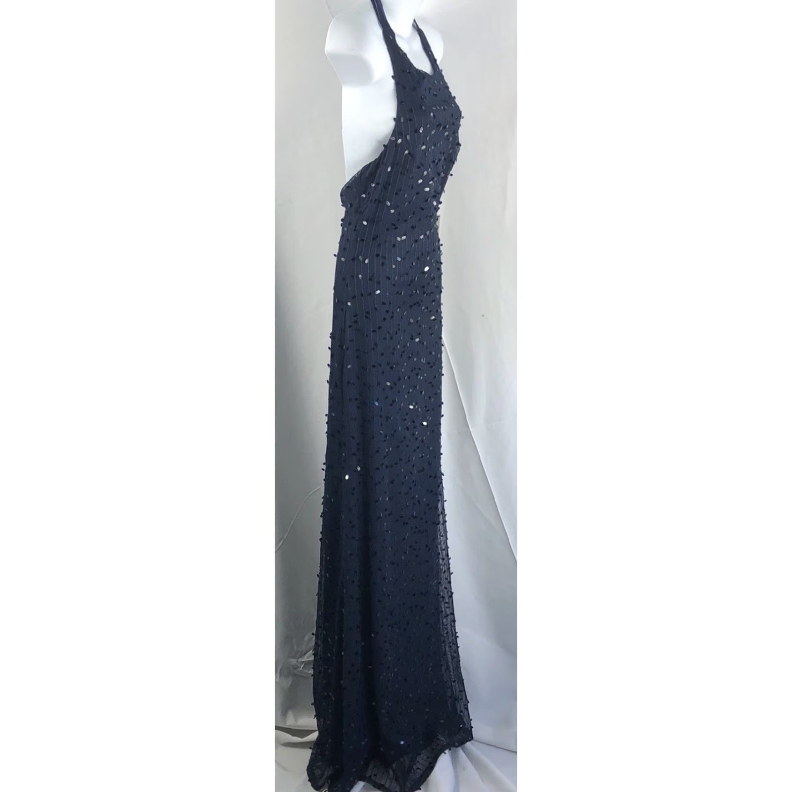 Lulus NWT Lulus Maxi Dress Blue Sequin Halter Satin Prom Party Formal Dress S (Adult) Women Size S / US 4 / IT 40 - 2 Thumbnail