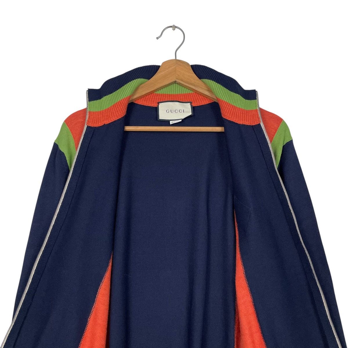 Gucci Gucci Logo-Appliquéd Striped Wool Zip-Up Sweater Jacket Size US L / EU 52-54 / 3 - 13 Thumbnail