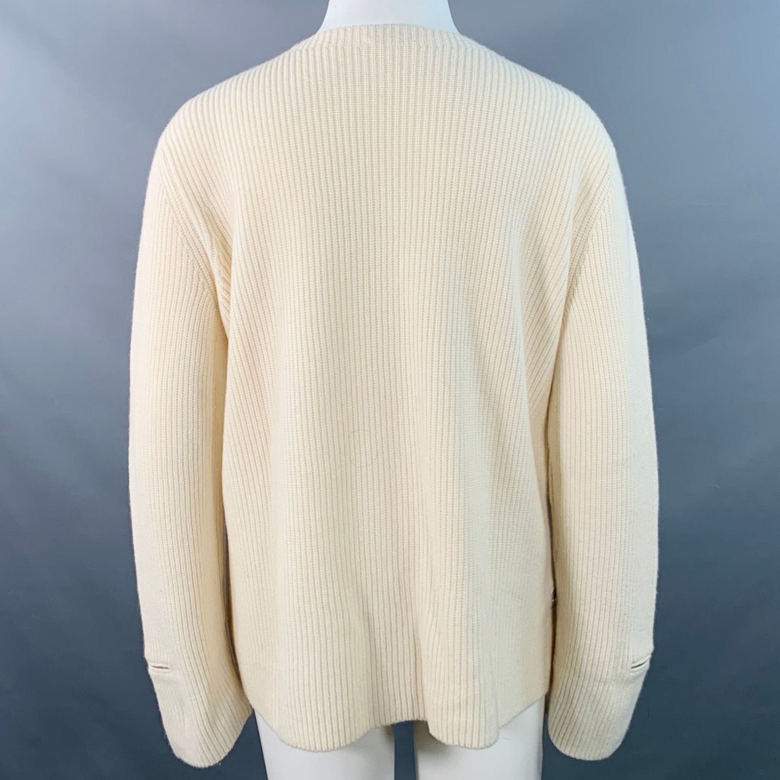 Akris 14 Off White Cashmere Rib Knit Zippers Crew Neck Sweater Size XL / US 12-14 / IT 48-50 - 4 Thumbnail