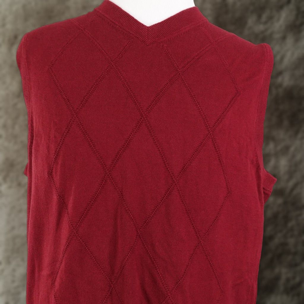 Roundtree & Yorke VINTAGE ROUNDTREE & YORKE RED ARGYLE COTTON SWEATER VEST MENS SIZE M Size US M / EU 48-50 / 2 - 1 Thumbnail