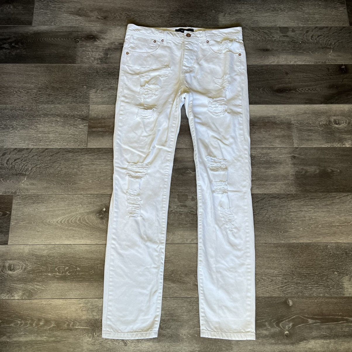 Stampd Stampd White Distressed Slim Fit Skinny Denim Jeans 34x34 Size US 34 / EU 50 - 1 Thumbnail