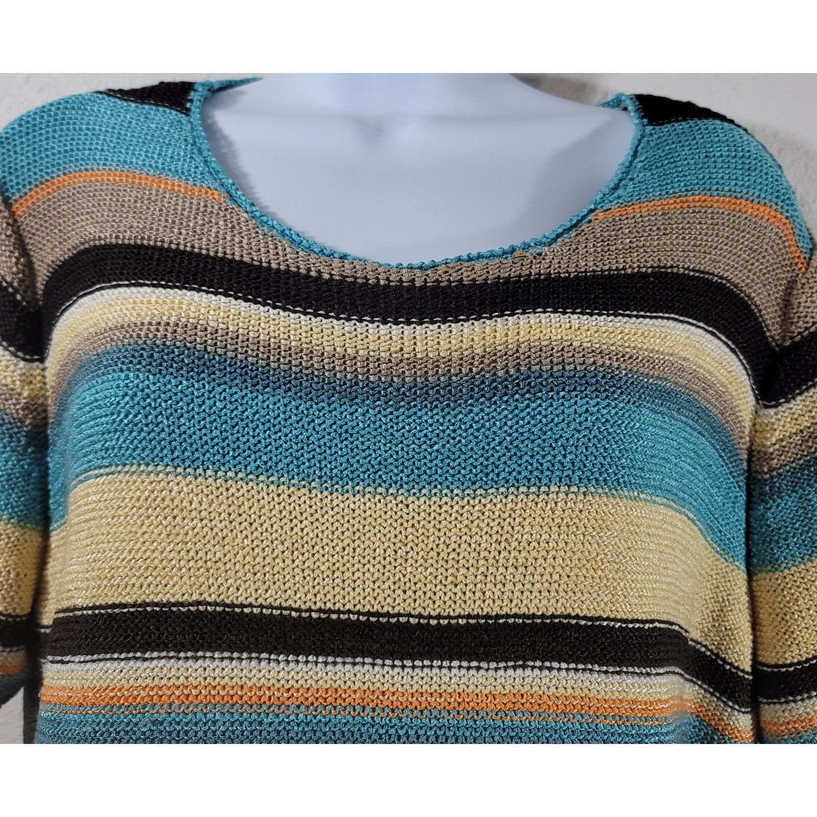 Other JM Woman Teal Multicolored Striped Crew Neck Top 2X Soft Size XXL / US 16-18 / IT 52-54 - 5 Thumbnail