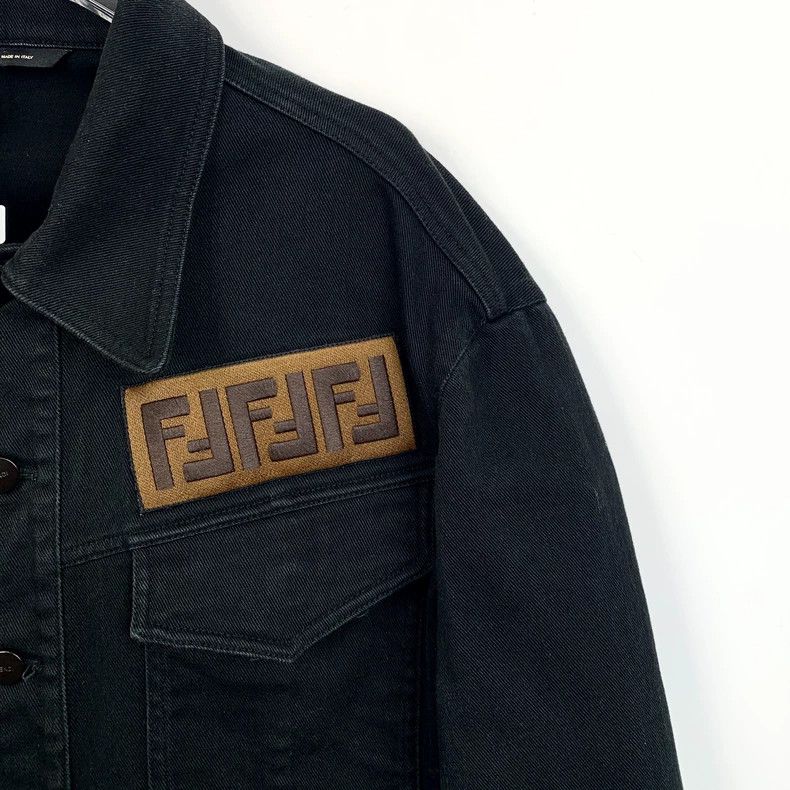 Fendi FENDI Black Logo Monogram Cotton Collar Denim Jacket Size US L / EU 52-54 / 3 - 3 Thumbnail