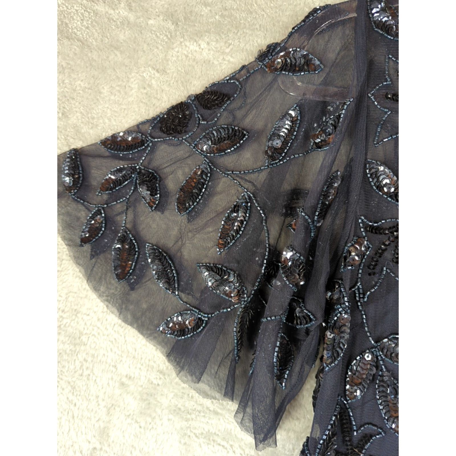 Adrianna Papell Adrianna Papell Dress Womens 4 Black Beaded Tulle Maxi Ball Gown Formal Event Size S / US 4 / IT 40 - 3 Thumbnail