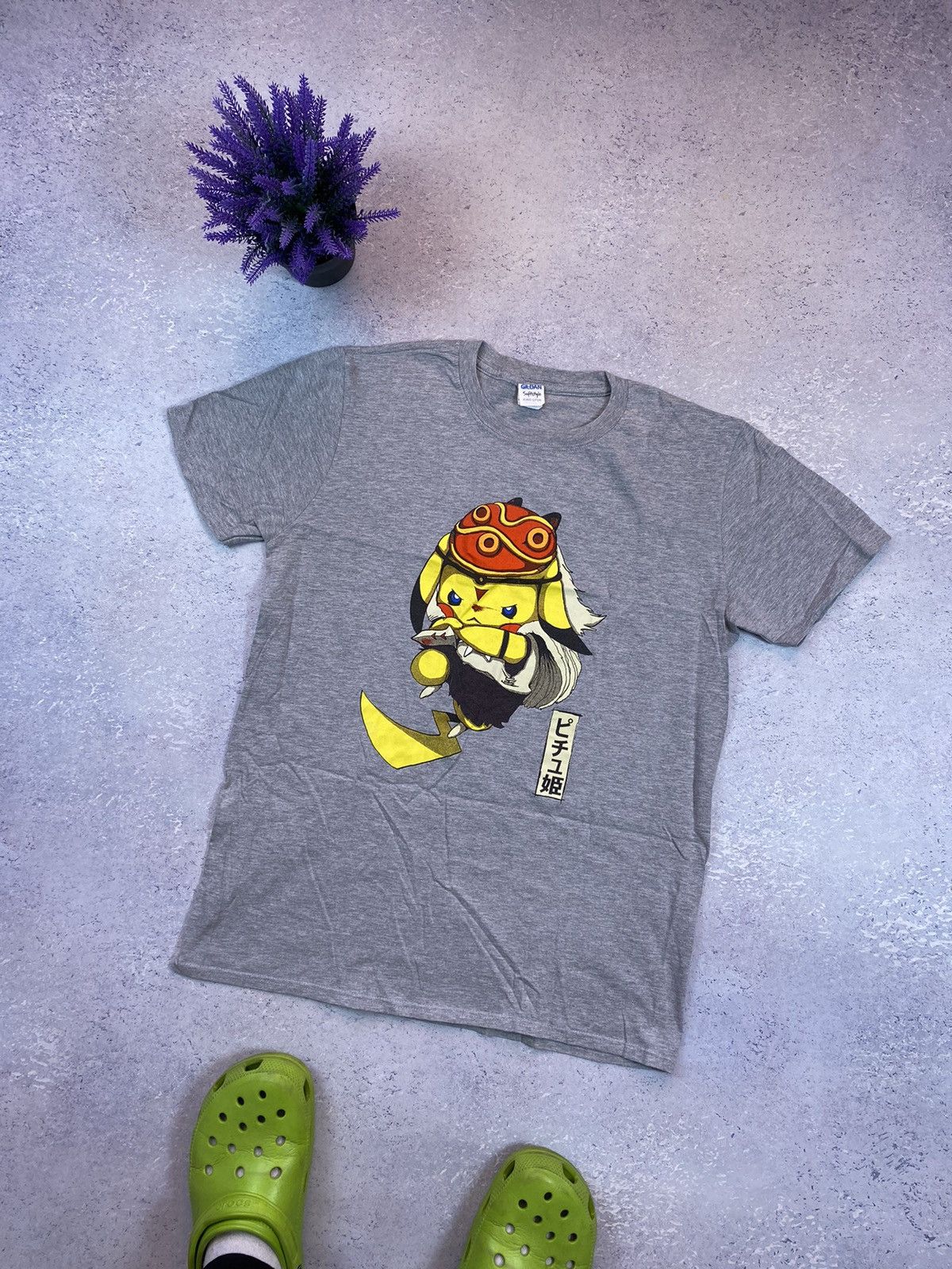 Anime × Gildan Vintage Pikachu Men’s Grey T-shirt With Big Logo Size Large Size US L / EU 52-54 / 3 - 1 Thumbnail