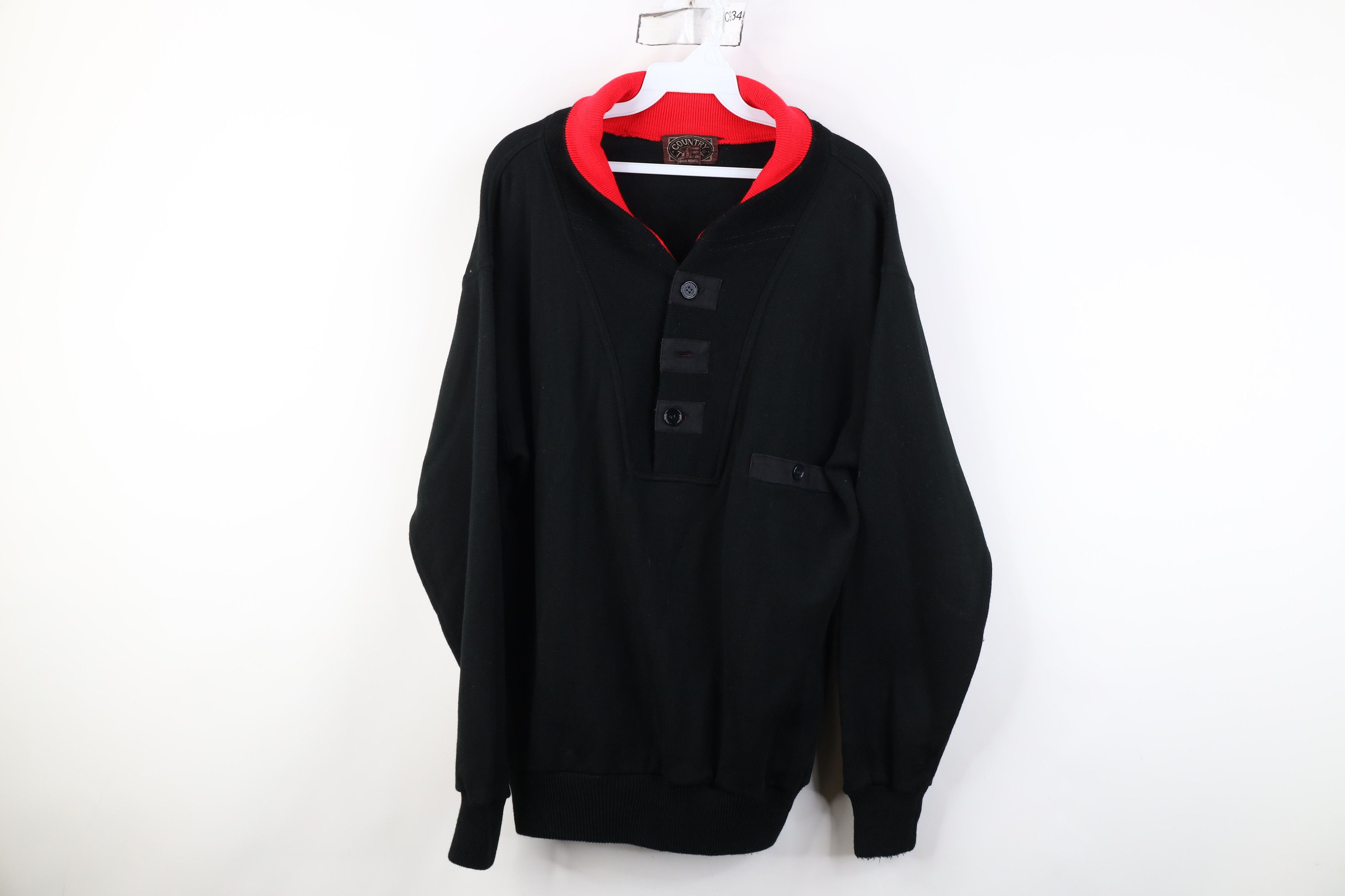 Vintage Vintage 70s Streetwear Blank Knit Shawl Henley Sweater Black Size US M / EU 48-50 / 2 - 1 Thumbnail