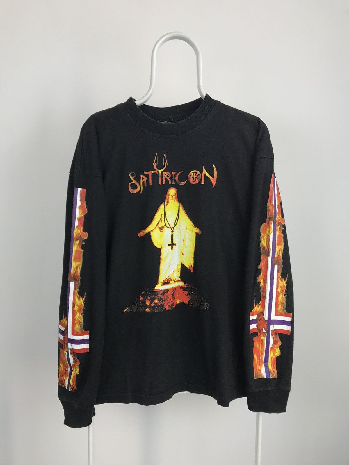 image of Band Tees x Rock T Shirt Satyricon 1994 Mot Kvitekrist Vintage Long Sleeve Tshirt in Black (Size Me
