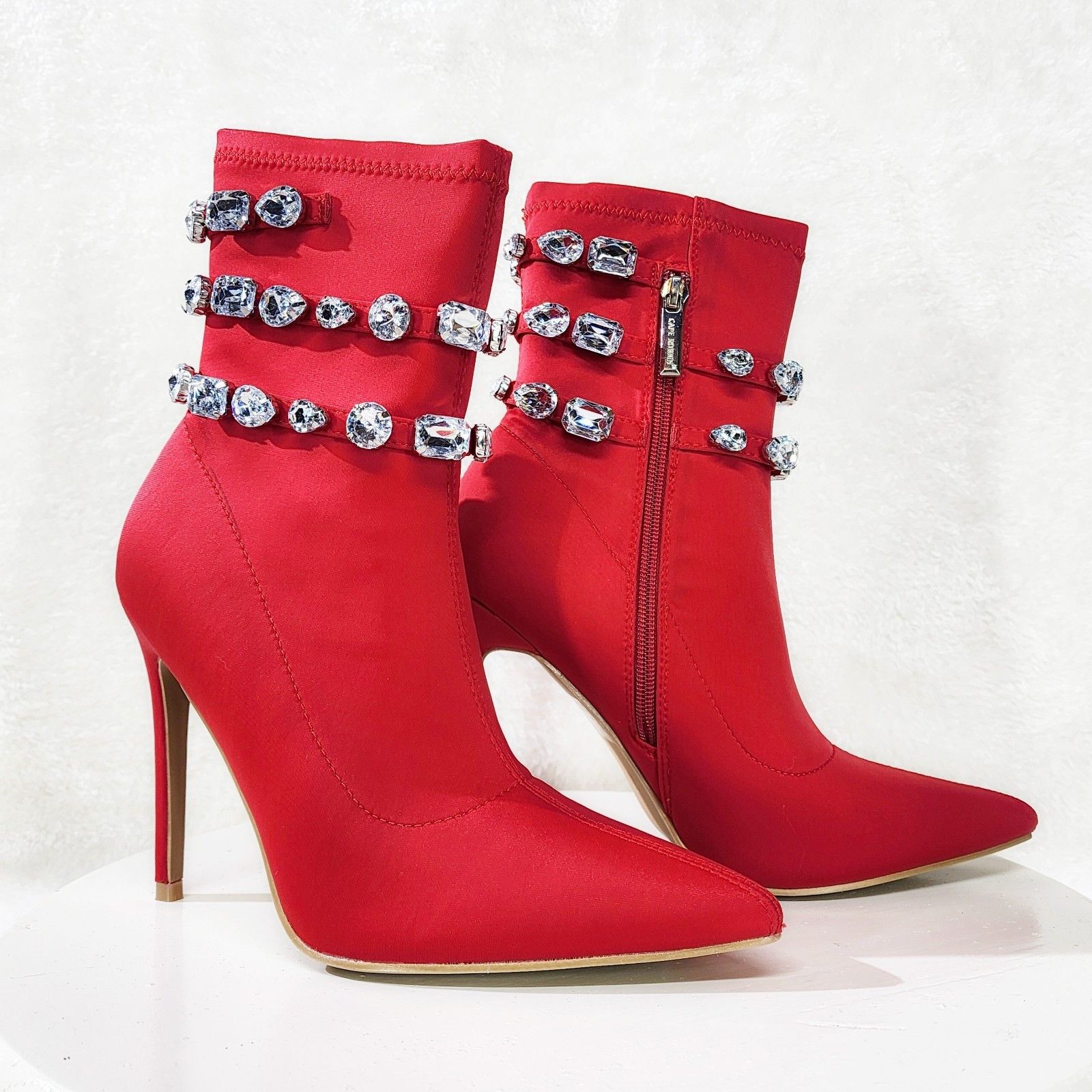 Other Allure Sexy Stiletto High Heels Red Stretch Ankle Boot Chels Size US 8 / IT 38 - 4 Thumbnail