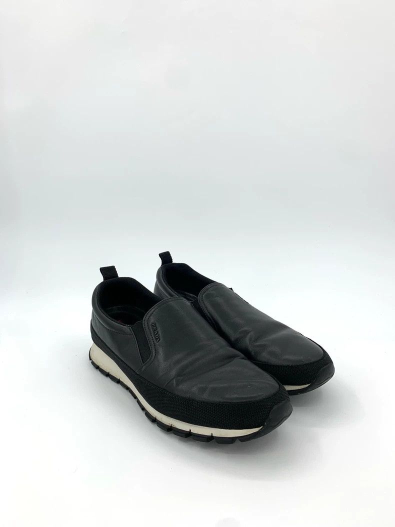 Prada Prada Size 43.5 Logo letter black leather one-foot casual l Size US 10.5 / EU 43-44 - 2 Thumbnail