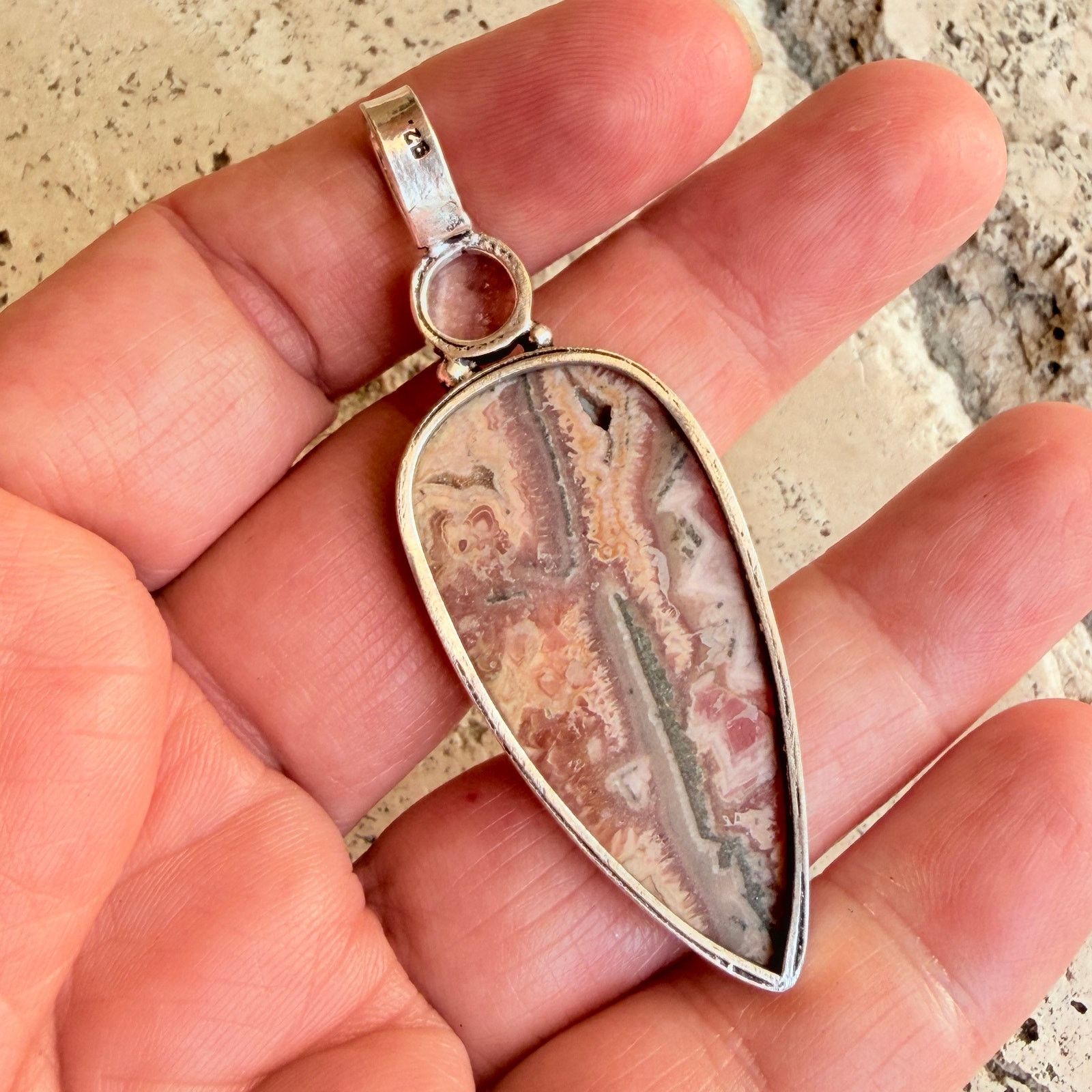 The Unbranded Brand Long Rhodochrosite Statement Pendant 925 Silver Overlay Size ONE SIZE - 5 Thumbnail