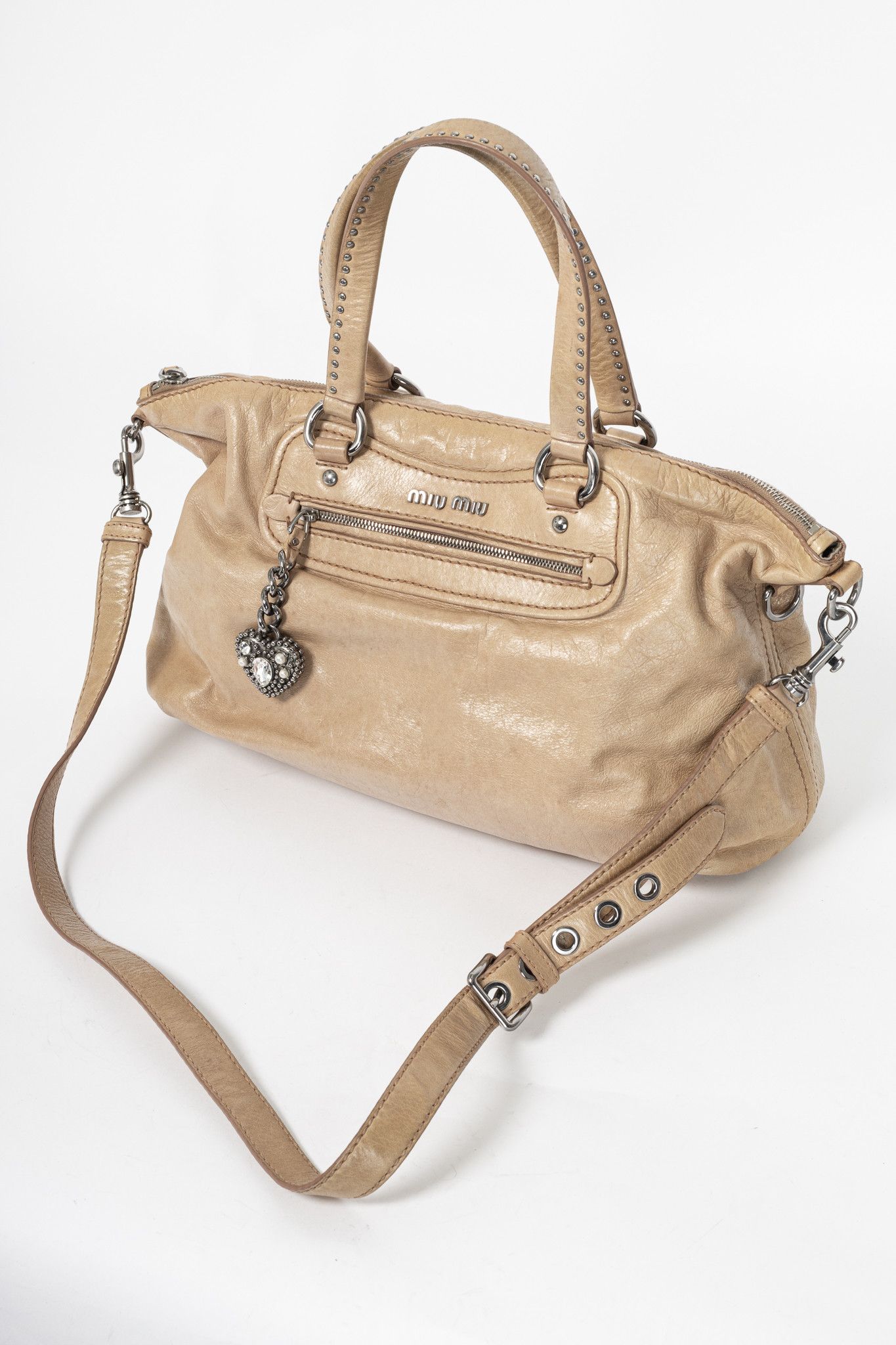Miu Miu Miu Miu Beige Vitello Heart-Charm 2-Way Handbag Size ONE SIZE - 6 Thumbnail