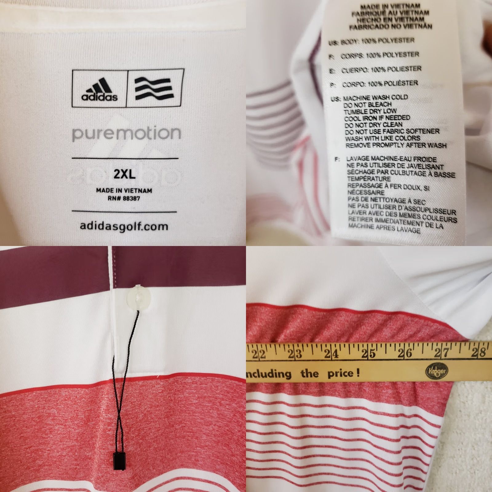 Adidas Adidas Golf Polo Shirt Mens XXL White Red Striped Short Sleeve PureMotion Shirt Polo Shirt Mens XXL White Red Striped Short Sleeve Size US XXL / EU 58 / 5 - 9 Thumbnail