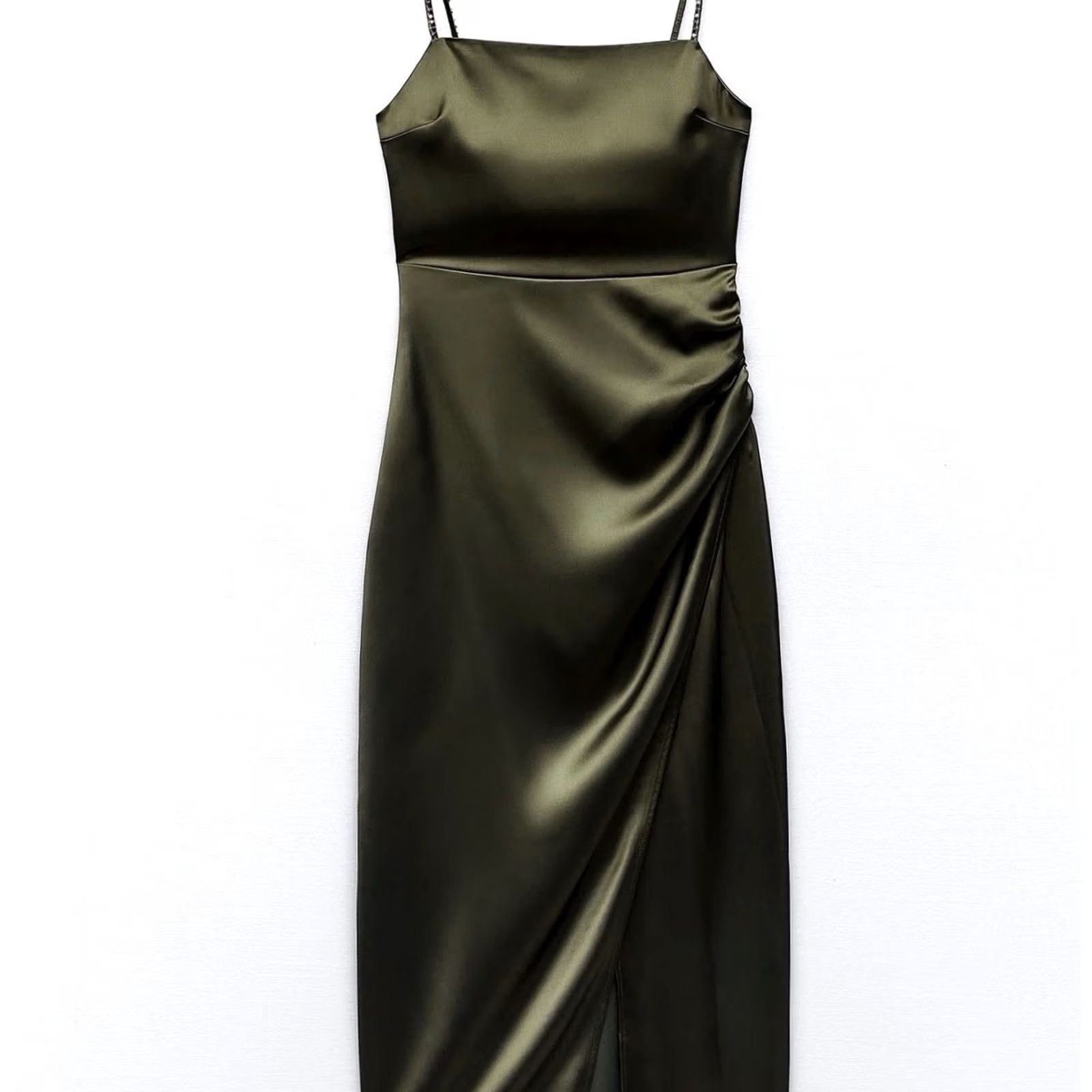 Zara Zara Beaded Satin Slip Dress - Womens Midi Green Satin Beaded Halter Mini Formal Nwot Small Size S / US 4 / IT 40 - 4 Thumbnail