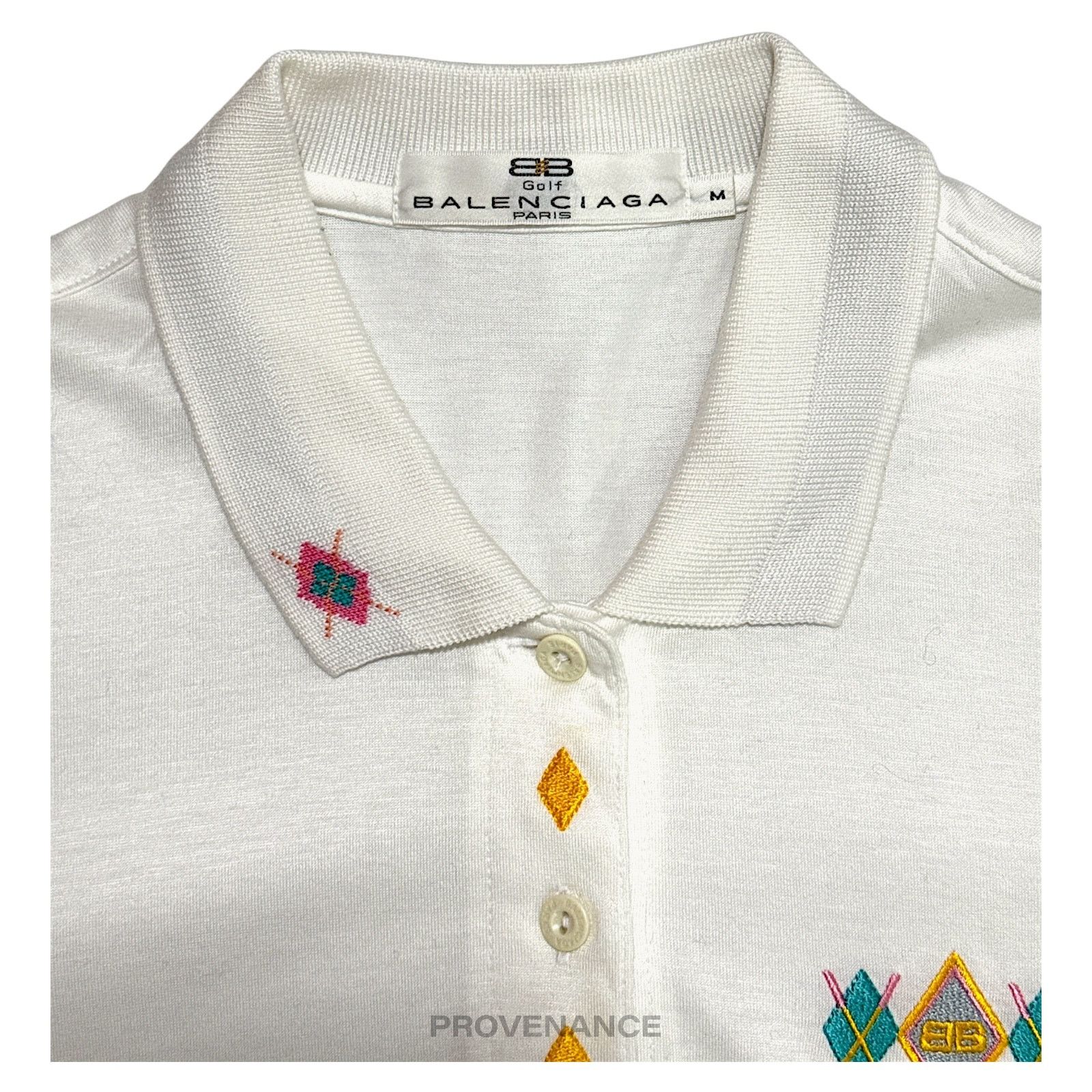 Balenciaga 🔴 Balenciaga Golf Polo Shirt - White Embroidered Checker M Size US M / EU 48-50 / 2 - 3 Thumbnail