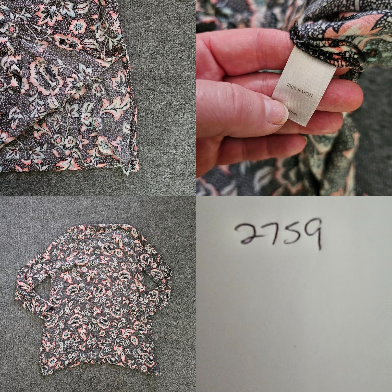J. Jill J. Jill Blouse Tunic Women L Black Pink Floral Button Long Sleeve Collared Career Shirt Size L / US 10 / IT 46 - 8 Thumbnail