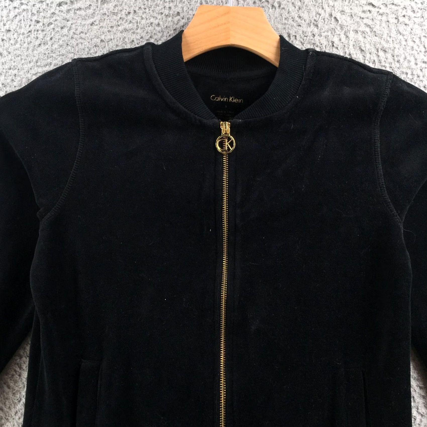 Calvin Klein Calvin Klein Zip Up Velour Jacket Womens S Black Cotton Blend Gold Logo Zipper Size S / US 4 / IT 40 - 2 Thumbnail
