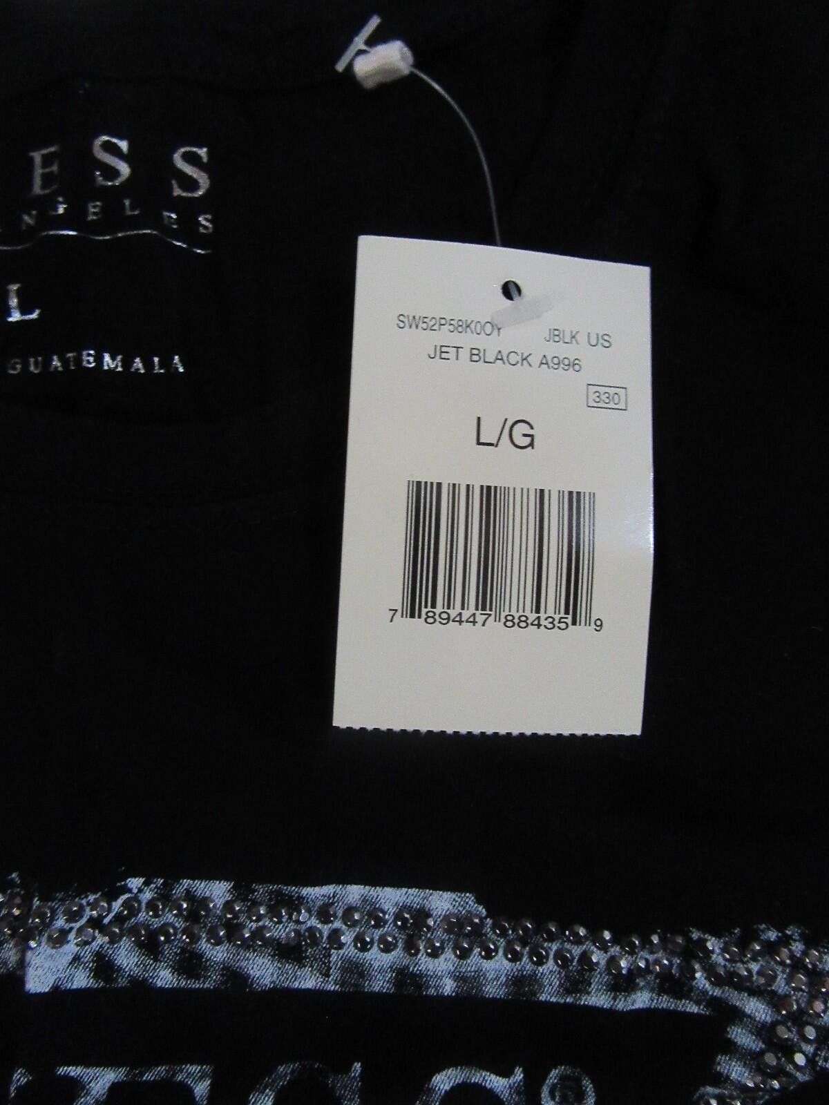 Guess Guess Womens T-Shirt Jet Black with Silver Rhinestone Bling Size L / US 10 / IT 46 - 3 Thumbnail