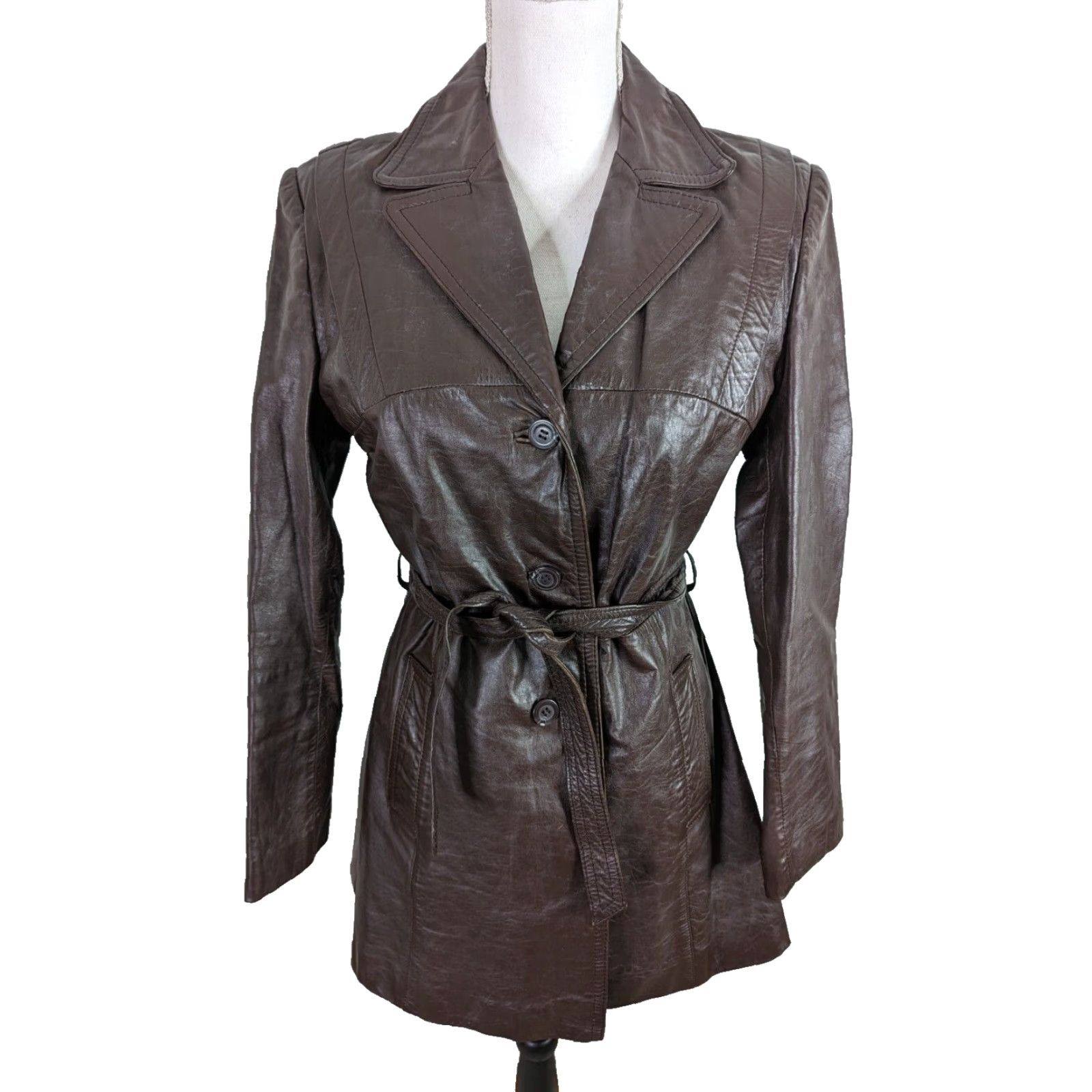 Vintage Vintage 70s Leather Jacket Medium Brown Belted Sherpa Lined Coat User: Vintage 70s Leather Jacket Medium Brown Belted Sherpa Lined Coat Size M / US 6-8 / IT 42-44 - 2 Thumbnail