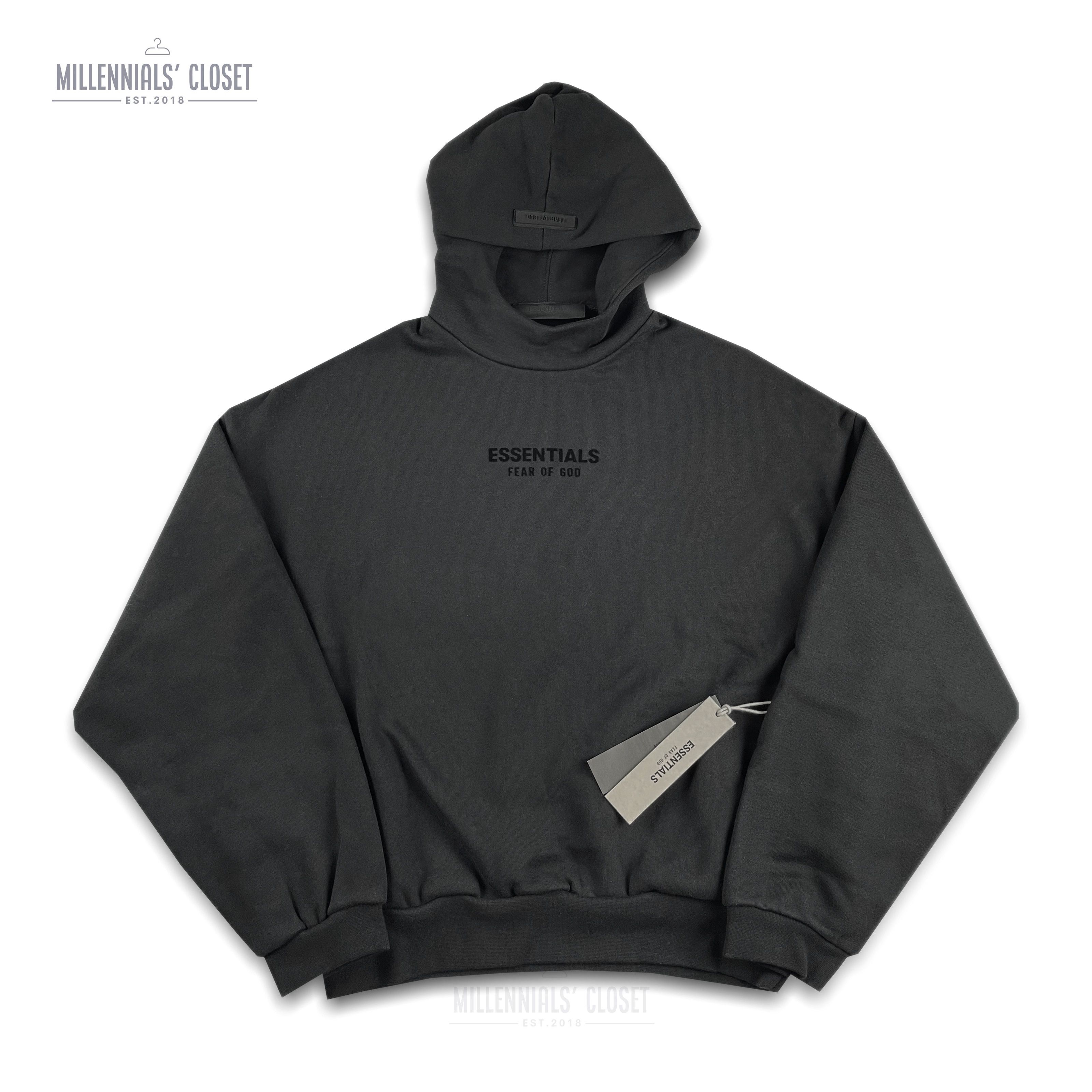 women's fear of god essentials hoodie jet black