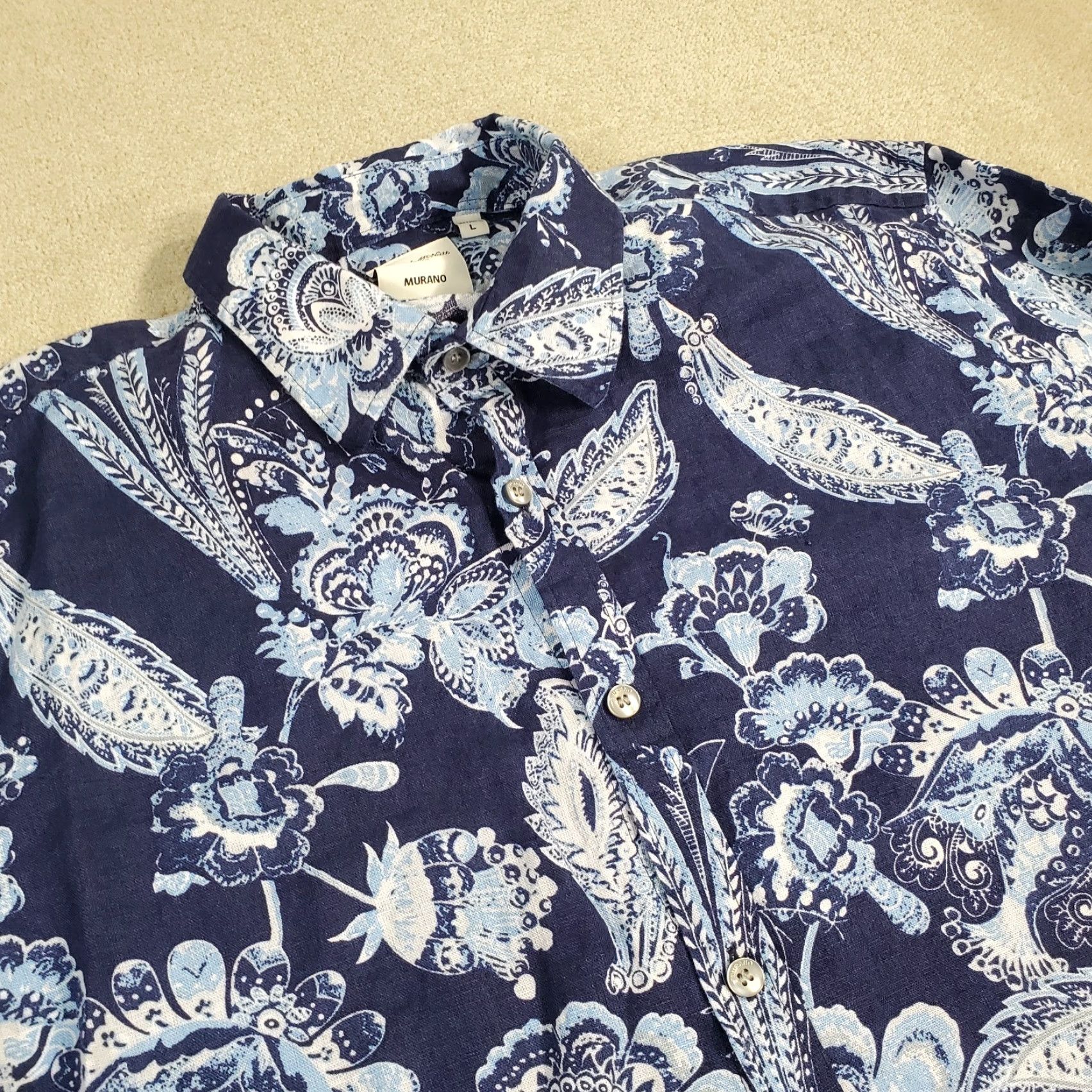 Murano Murano Shirt Mens Large Blue Paisley Button Up Long Sleeve Linen Size US L / EU 52-54 / 3 - 2 Thumbnail