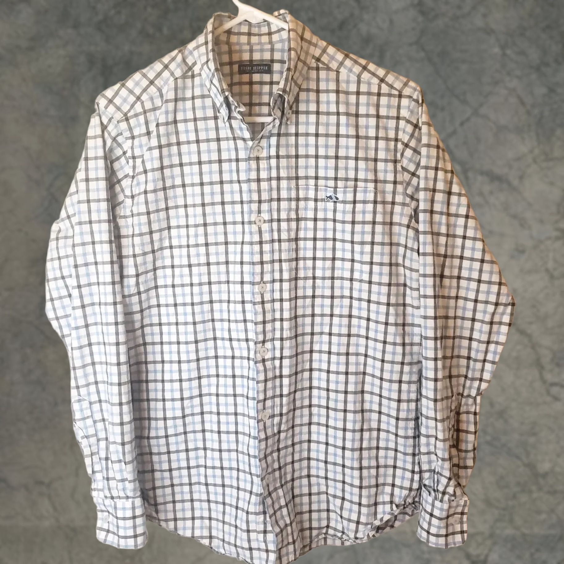 Logo 7 FISH HIPPIE Shirt S Blue Wht Plaid Long Sleeve Button Tailored Fit Fish Logo Mens Size US S / EU 44-46 / 1 - 1 Thumbnail