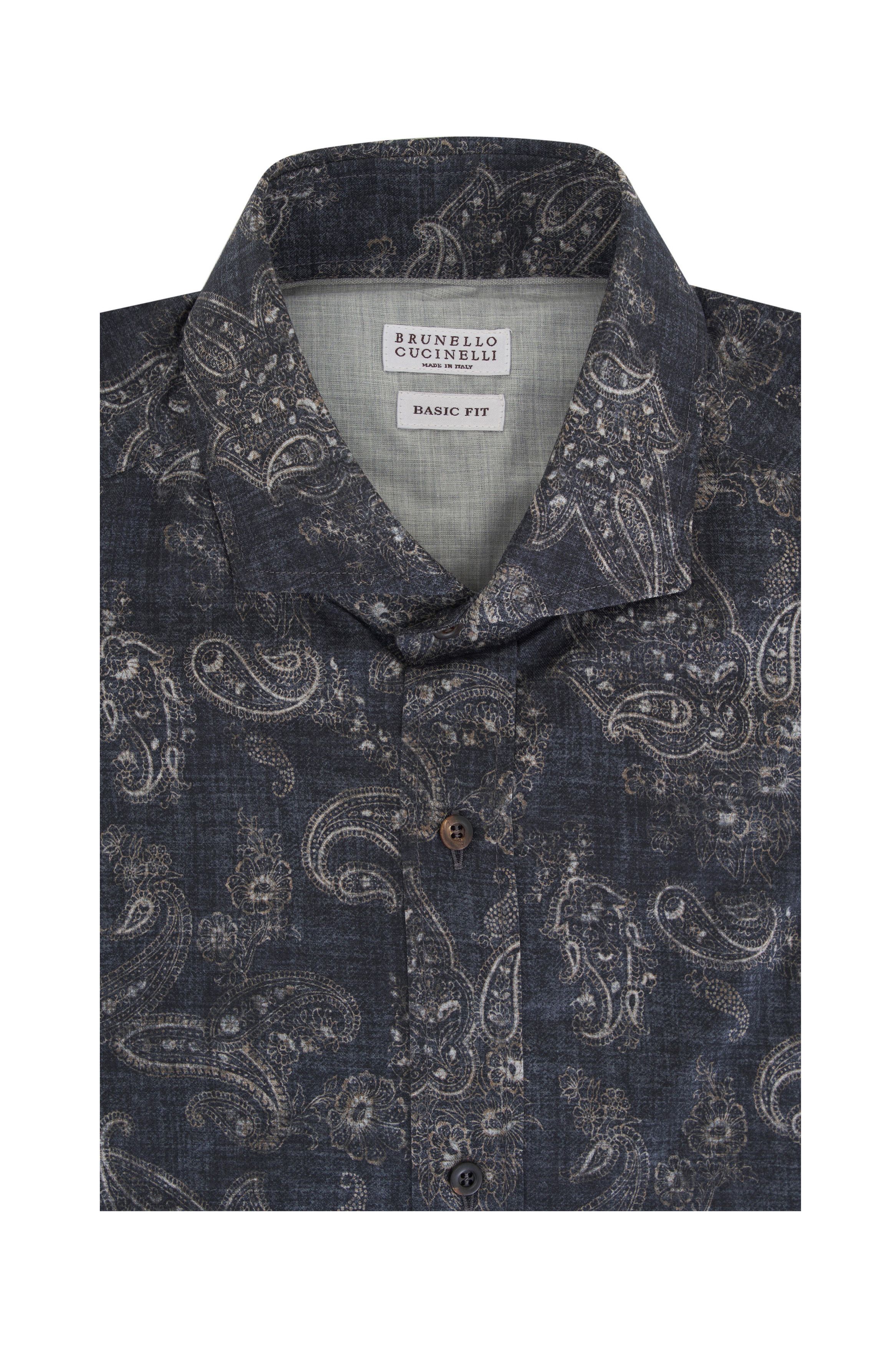 Brunello Cucinelli o1mtch0225 Paisley Cotton Sport Shirt in Charcoal Size US L / EU 52-54 / 3 - 1 Thumbnail