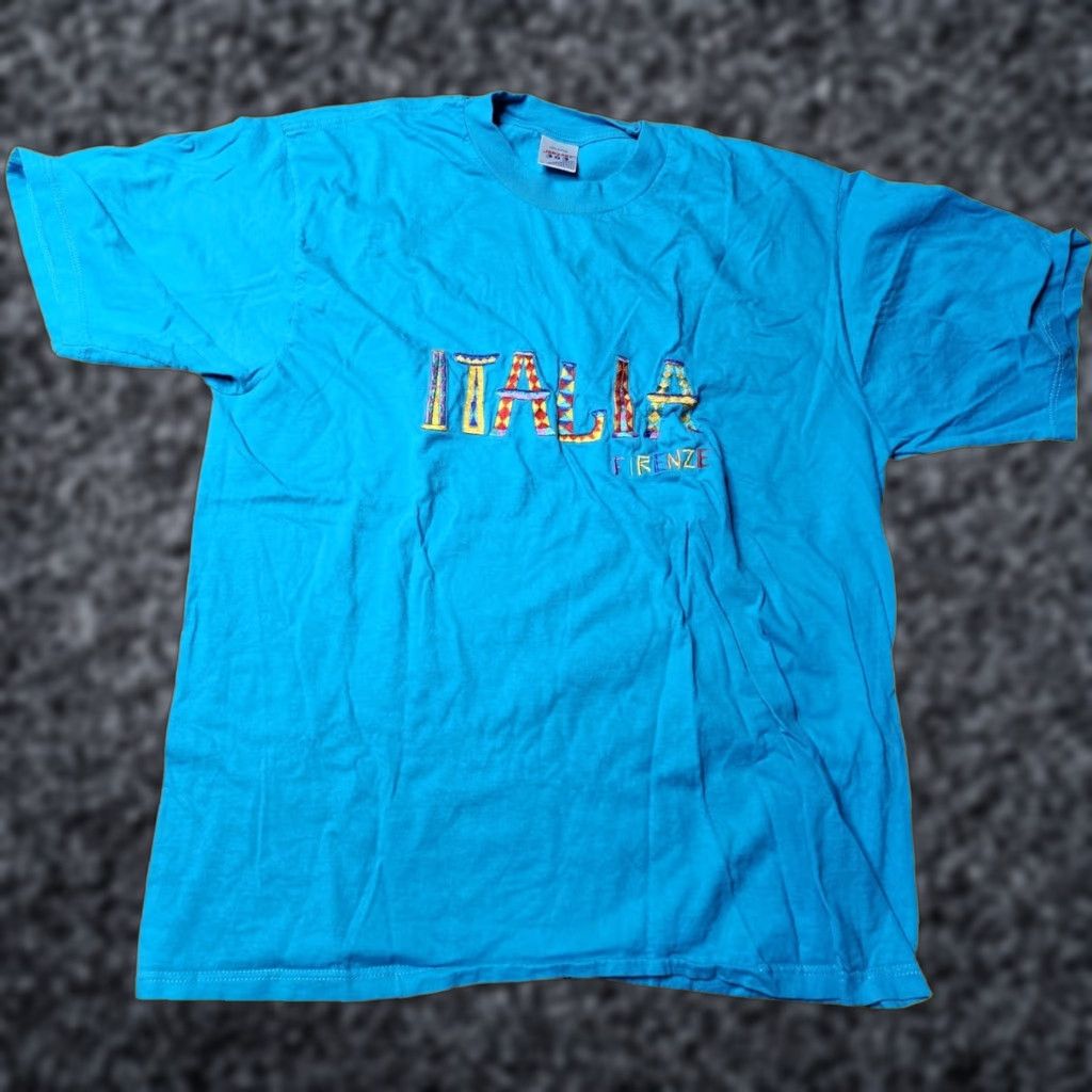 Jerzees VINTAGE Jerzees Travel T Shirt Embroidered Firenze Italia Souvenir Distressed Blue L Mens Graphic Tee 90s Size US L / EU 52-54 / 3 - 1 Thumbnail