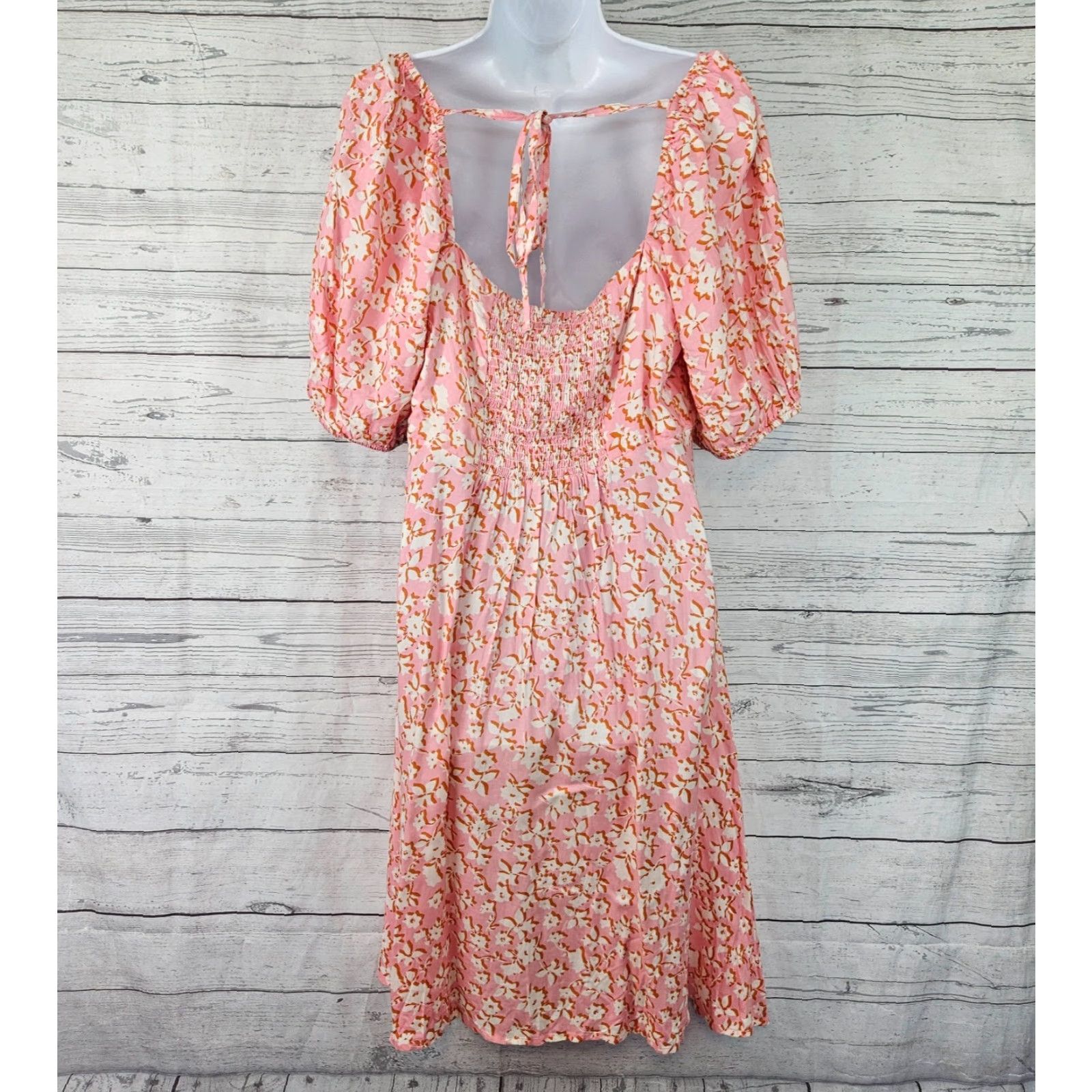 Vintage Eloquii Womens Dress Sz 14 Pink Cream Floral Tie Back Rayon 3/4 Sleeve Size XL / US 12-14 / IT 48-50 - 3 Thumbnail