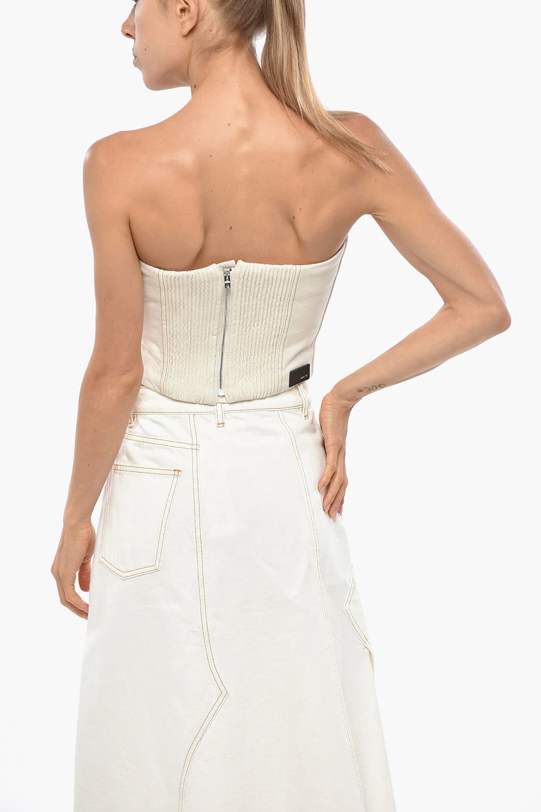 Amiri og1mm0426 Denim Tube Top in White Size S / US 4 / IT 40 - 3 Thumbnail
