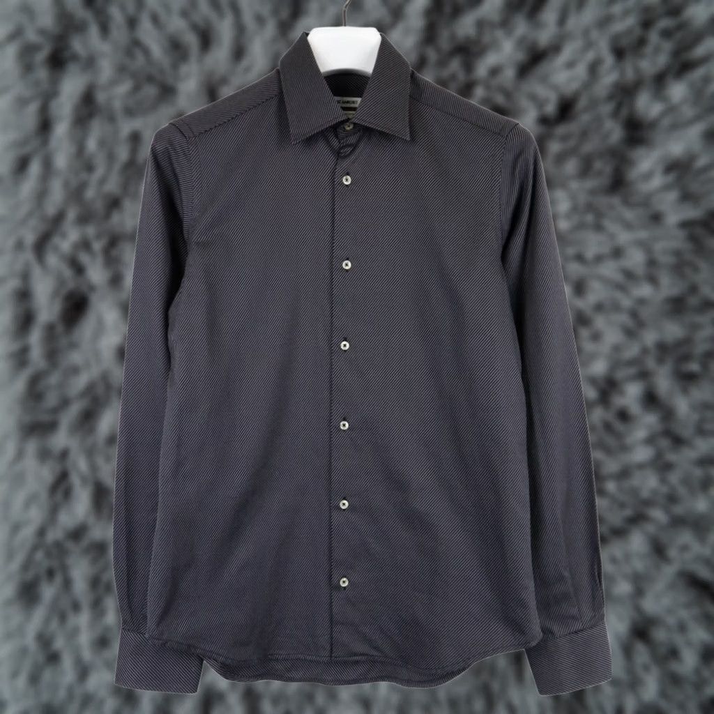 Vintage NARACAMICIE Shirt Men's SMALL Dark Grey Button Up Shiny Pure Cotton Spread Size US S / EU 44-46 / 1 - 1 Thumbnail